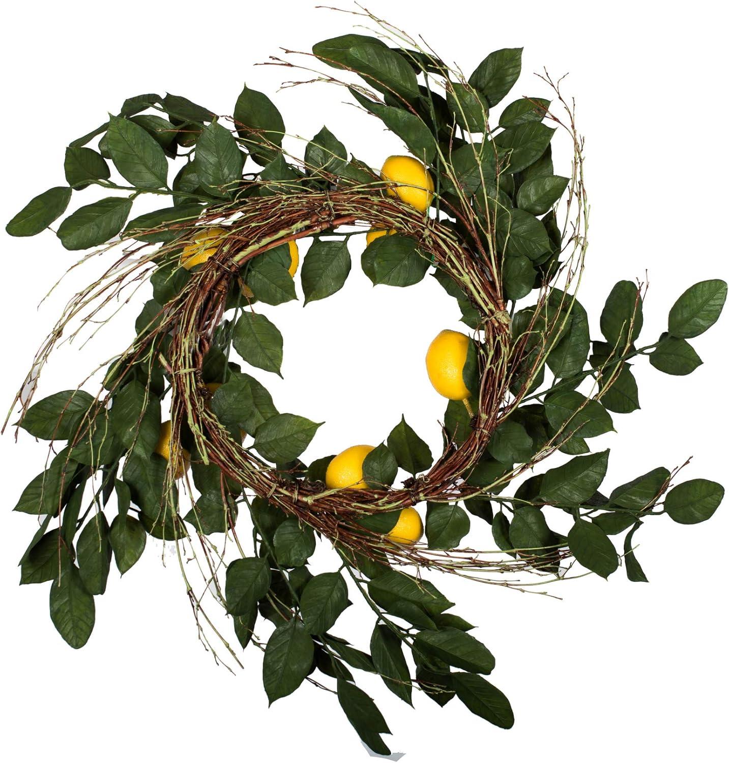 Vickerman FK170702 24 in. Green Salal Leaf with Yellow Lemon Wreath