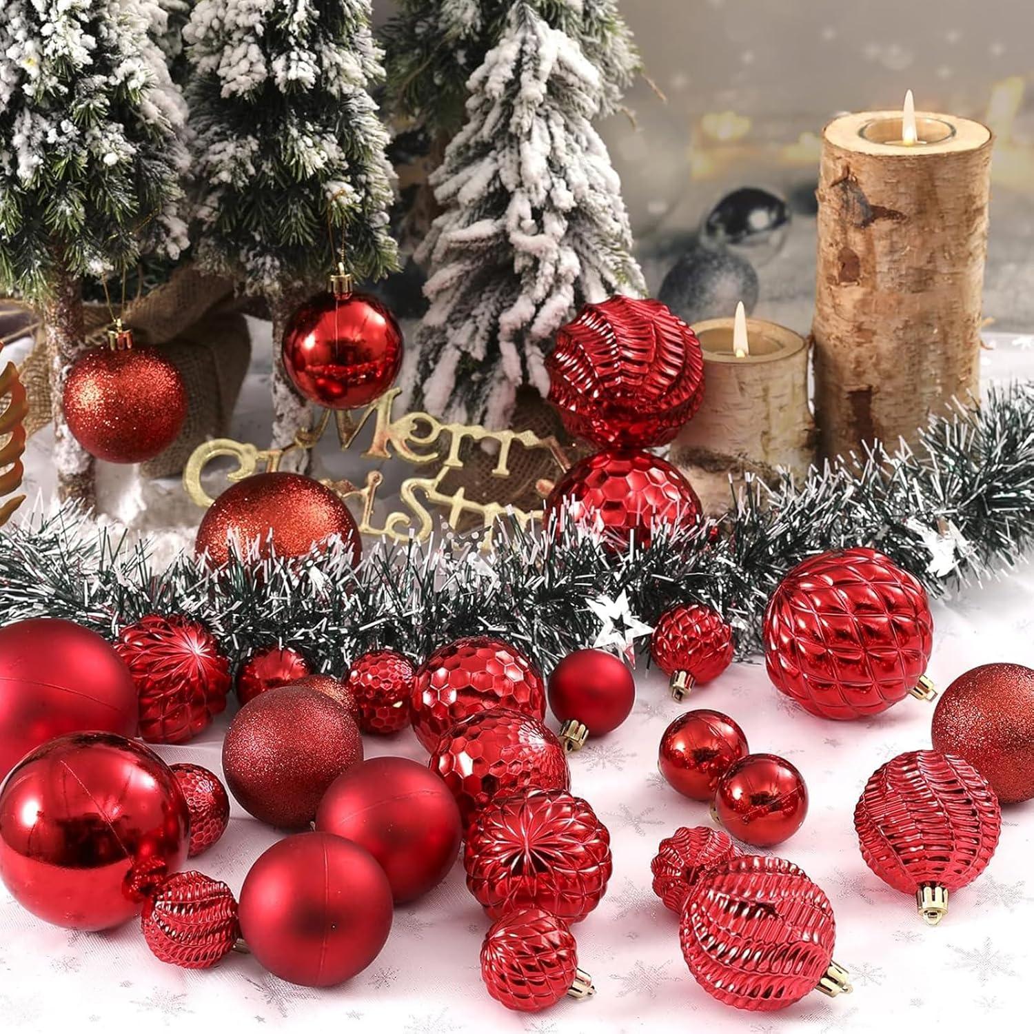 Christmas Balls Ornaments -36pcs Shatterproof Christmas Tree Decorations with Hanging Loop for Xmas Tree Wedding Holiday Party Home Decor,6 Styles in 3 Sizes(Red)
