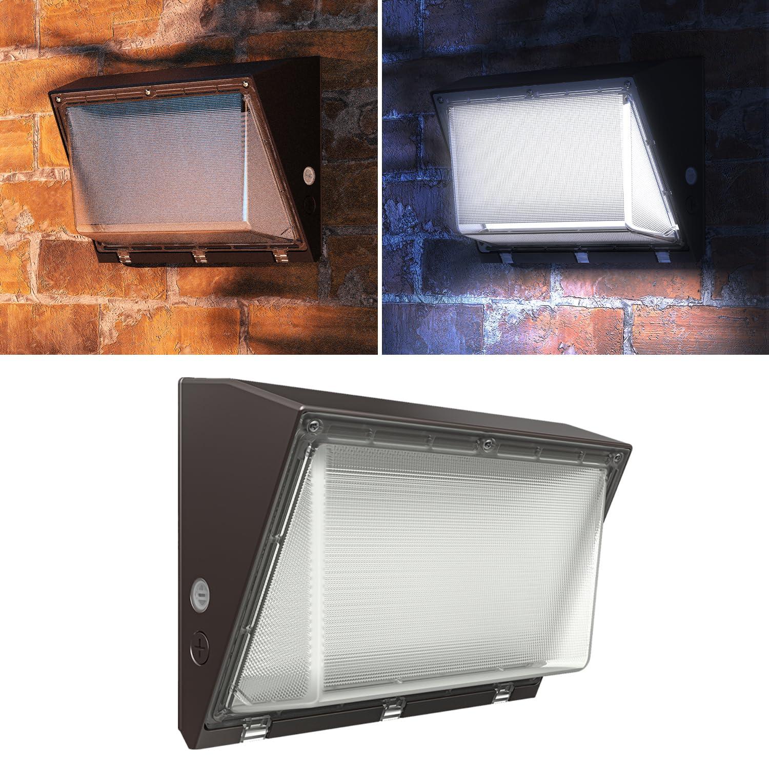 120W LED Wall Pack Light Fixture with Dusk to Dawn, 5000K Daylight Commercial Outdoor Lighting, 0-10V Dimmable 16800LM 600-800W HPS/HID Equiv., UL/DLC Waterproof LED Flood Security Light for Warehouse