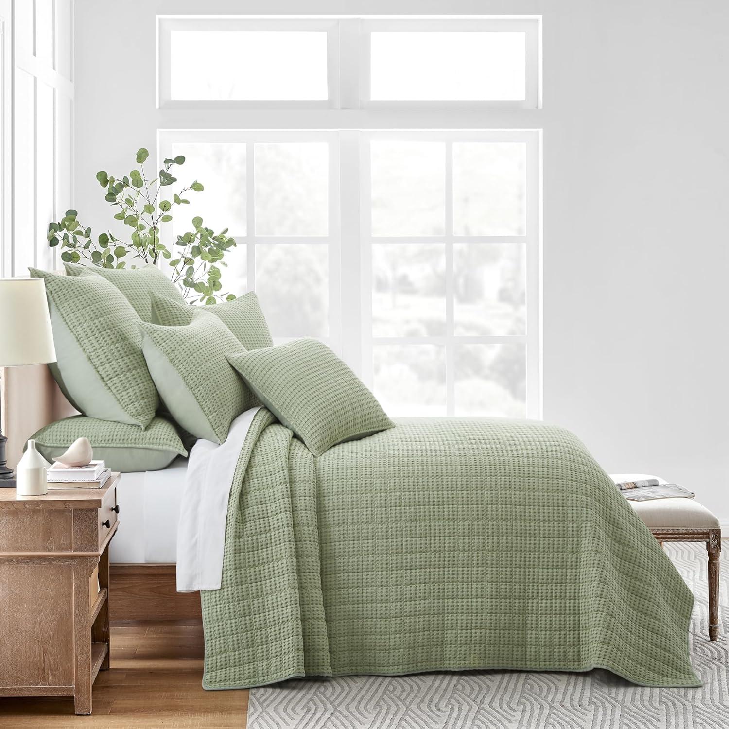 Mills Waffle Desert Green Twin Bedspread Set - Levtex Home
