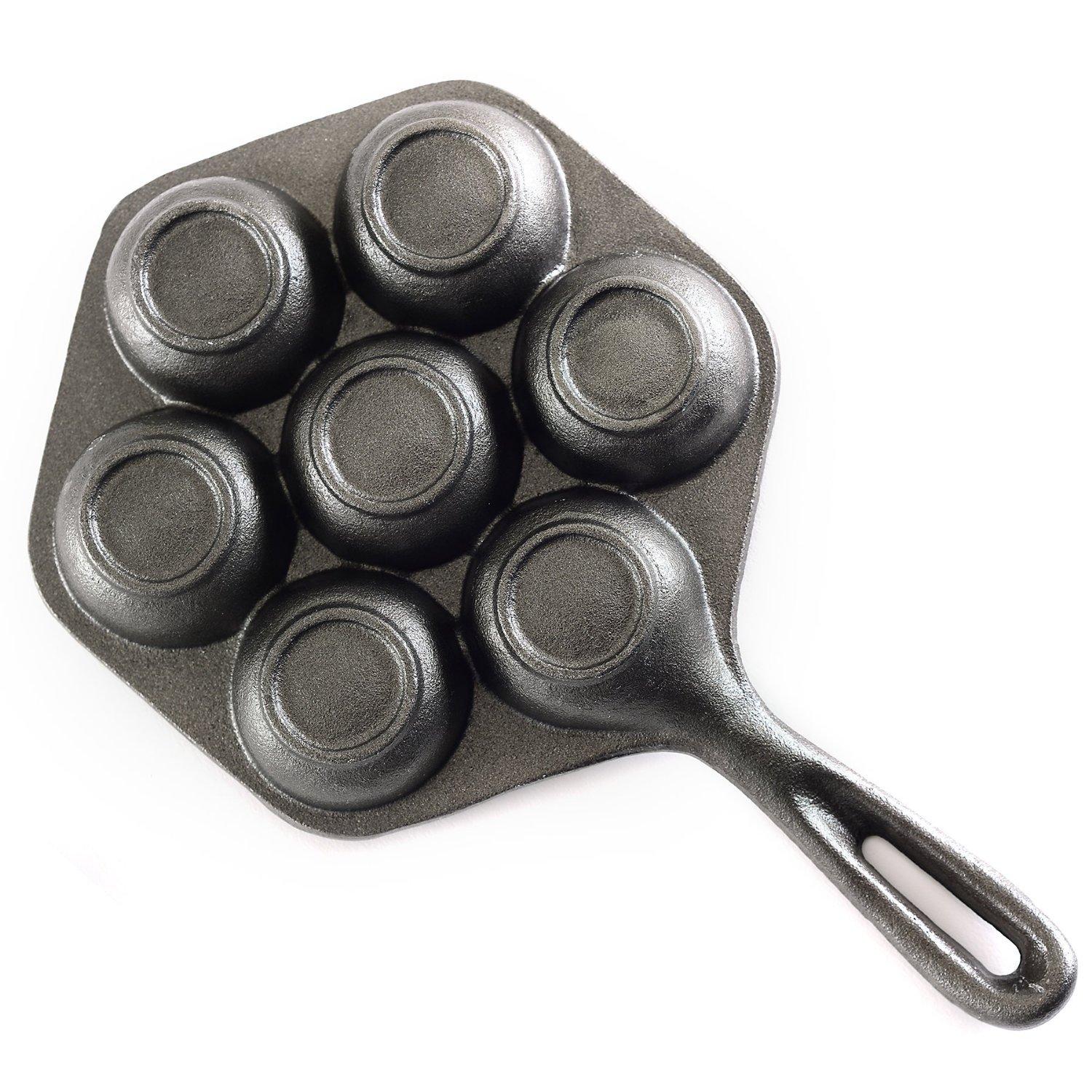 Norpro Cast Iron Stuffed Pancake Pan, Munk/Aebleskiver, 2" / 5cm diameter, Black