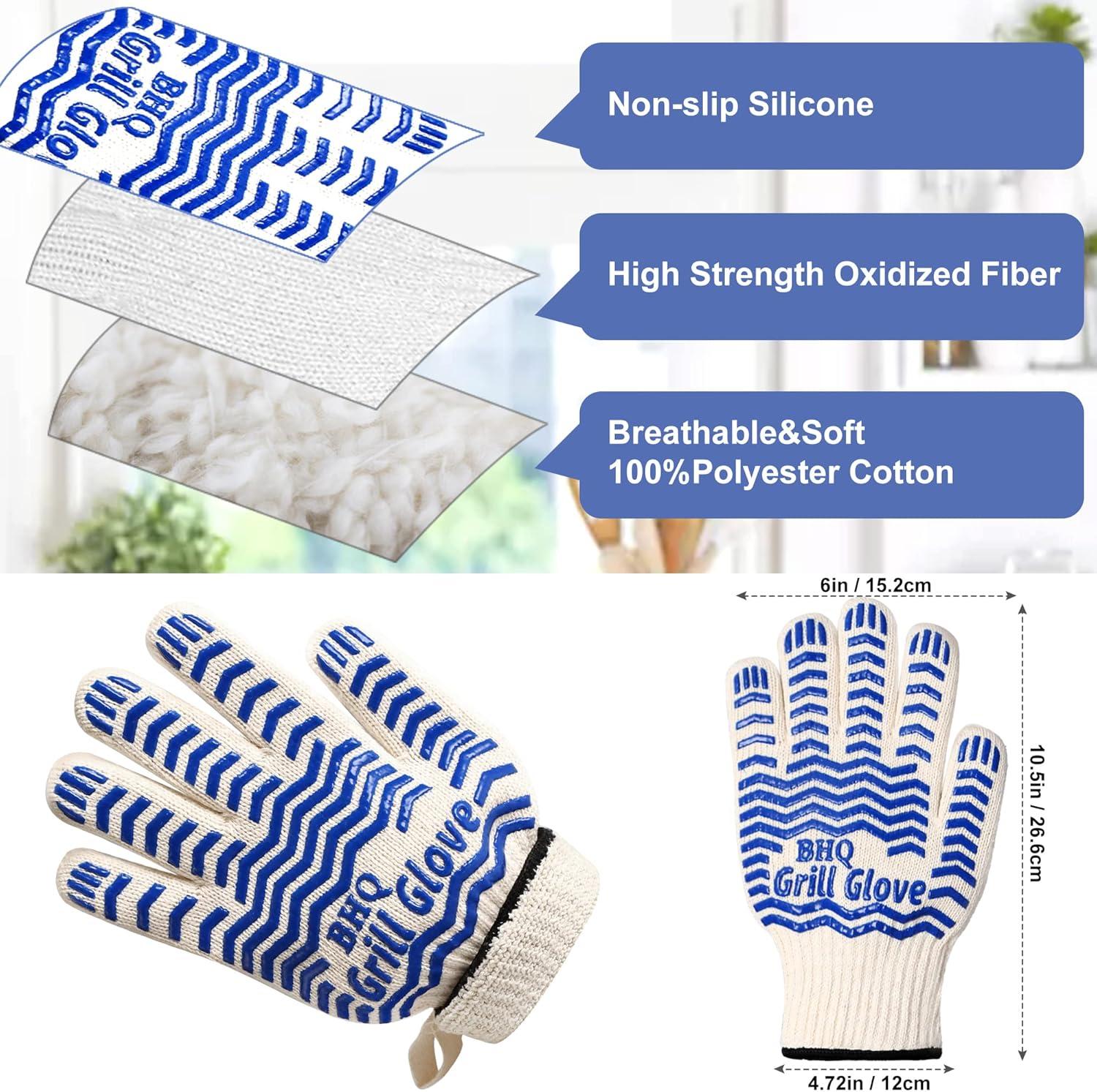 Oven Gloves, Heat Resistant BBQ Oven Glove-BBQ Gloves,Oven Glove Oven Mitts Heat Resistant for Kitchen Potholder,Grill,Grilling,Smoker,Barbeque-1 Pair(Blue)