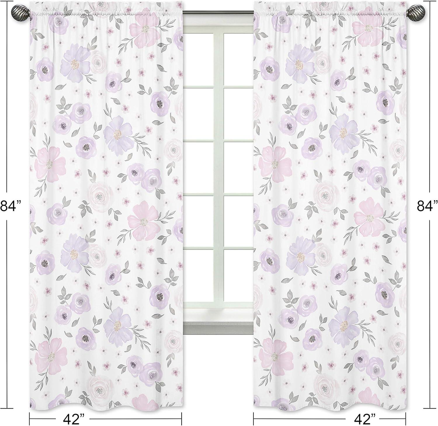 Watercolor Floral Semi-Sheer Rod Pocket Curtain Panels (Set of 2)