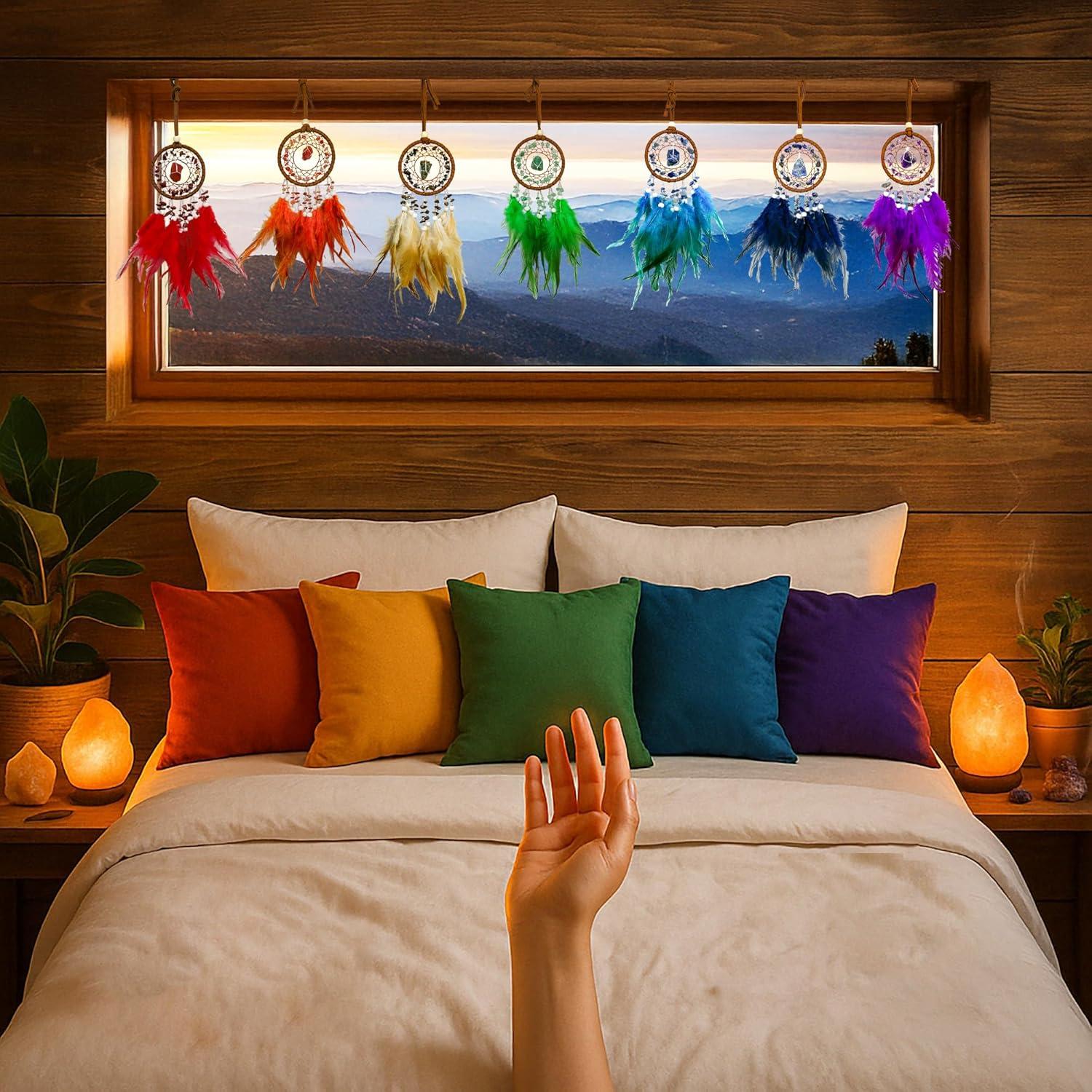 Violet Dreamcatcher for Crown Chakra Healing. Uses Violet Feathers and Milky Amethyst Stones to Provide Protection and Spiritual Connection in Bedrooms, Meditation Spaces - Dream Catchers with Color