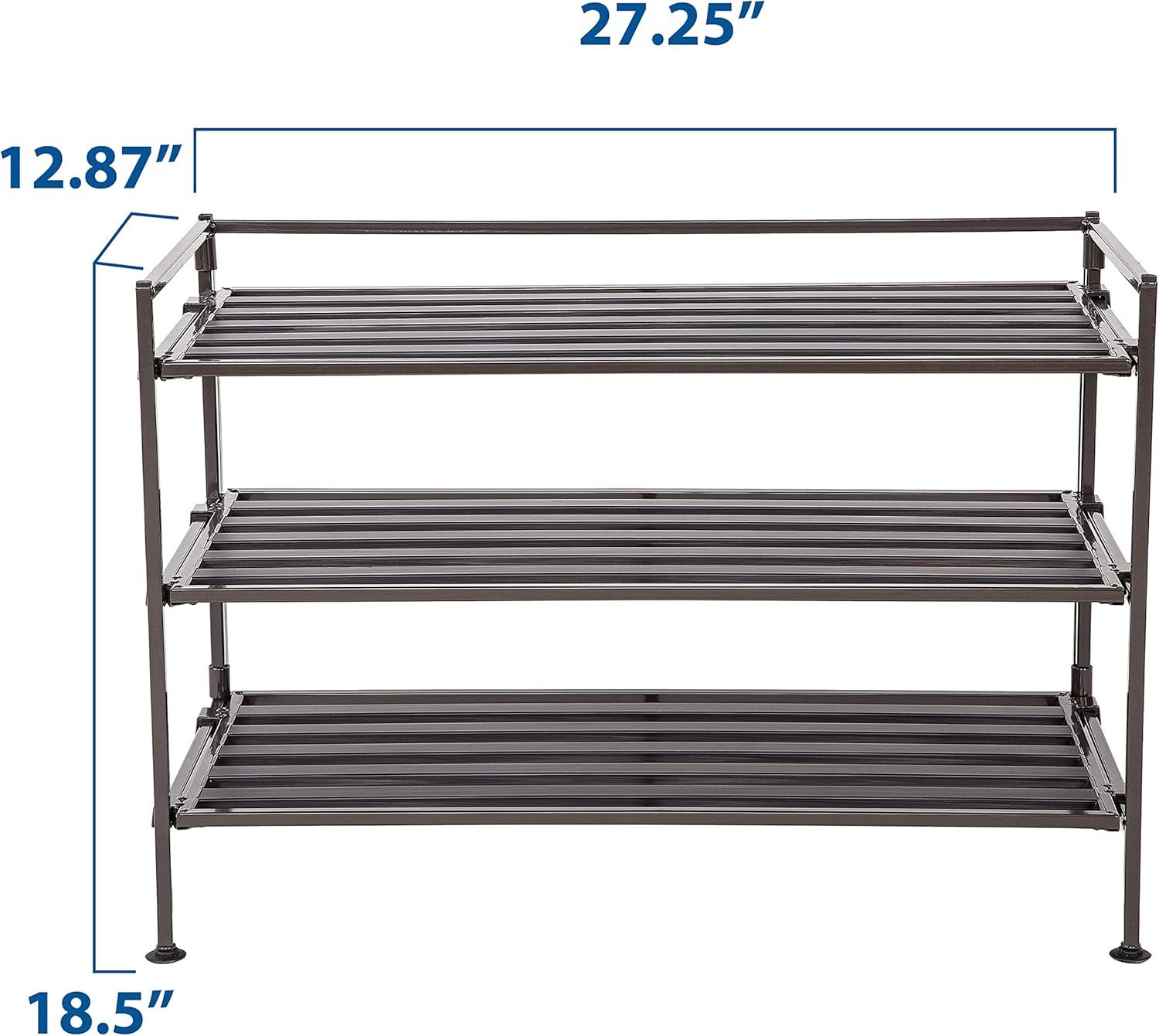 Seville Classics 3-Tiers Stackable 9-Pairs of shoes Resin Slat Sturdy Metal Frame Shoe Storage Rack Organizer, 2-Pack, Espresso