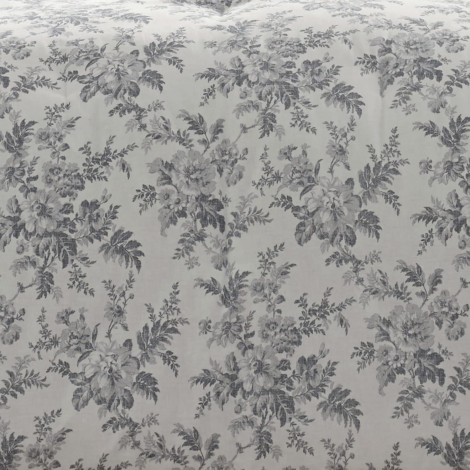 Laura Ashley Annalise Floral 100% Cotton Duvet Cover Bonus Set Gray