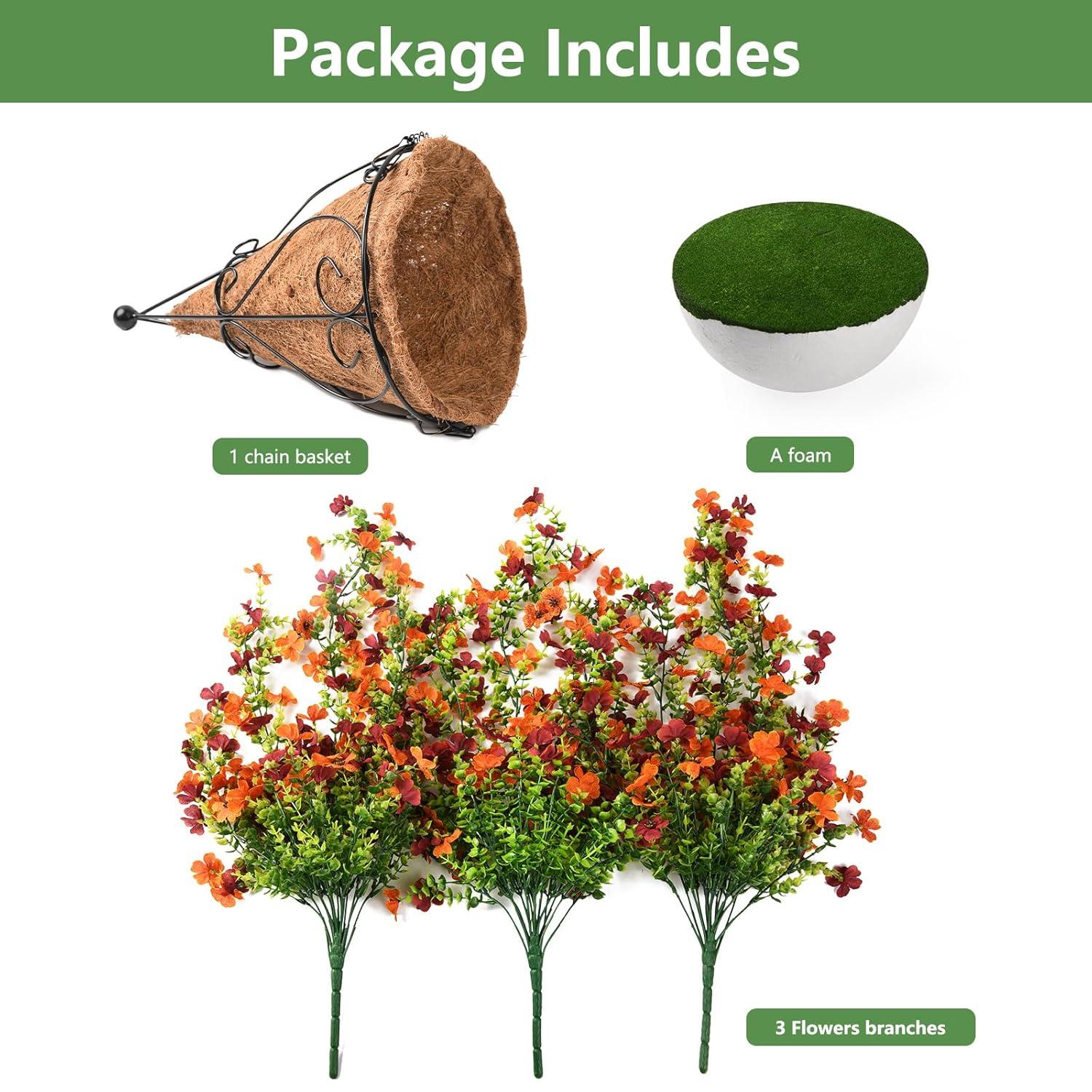 INQCMY Artificial Fake Hanging Flowers Plants with Basket for Outdoor Fall Decoration,Faux Silk Mixed Daisy in Planter UV Resistant Realistic for Porch Home Patio Garden Balcony Yard Autumn Decor