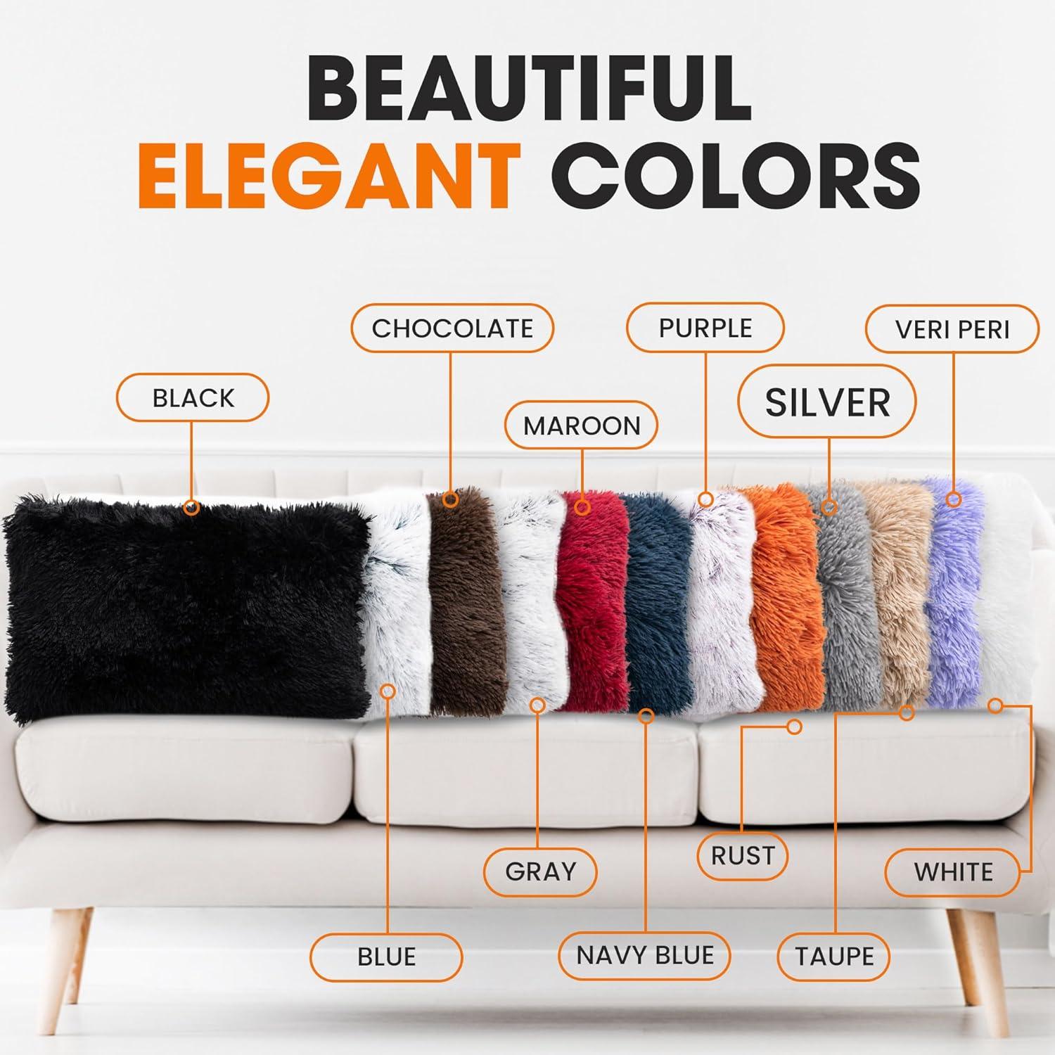 Cheer Collection Super Soft Shaggy Long Hair Throw Pillows Set of 2 - Silver (12" x 20")