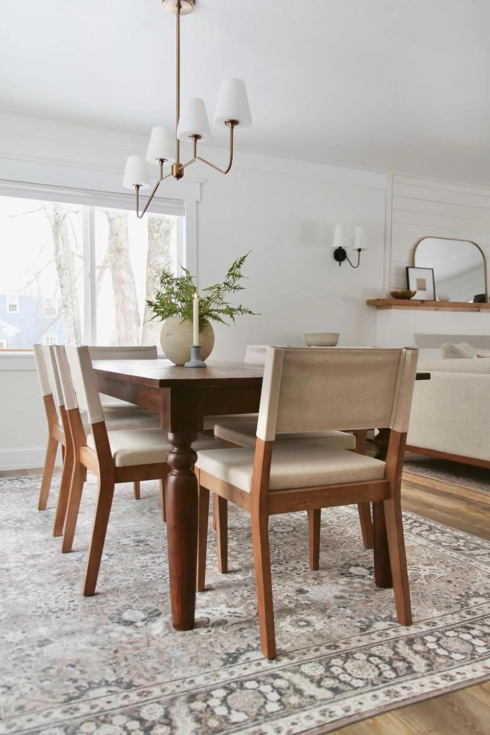 Linus Light Brown Upholstered Side Chair with Rubberwood Legs