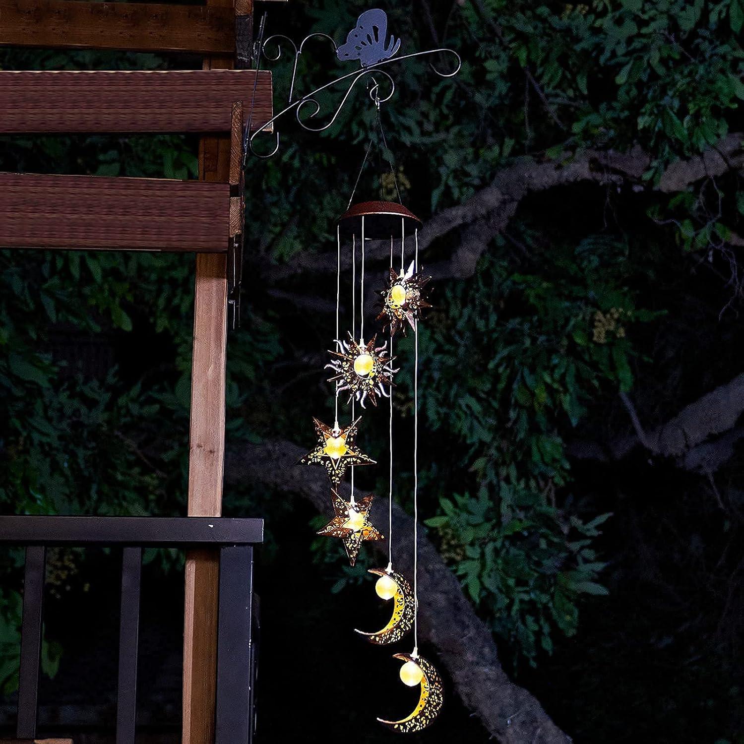 Solar Powered Sun Moon Star Waterproof LED Wind Chimes