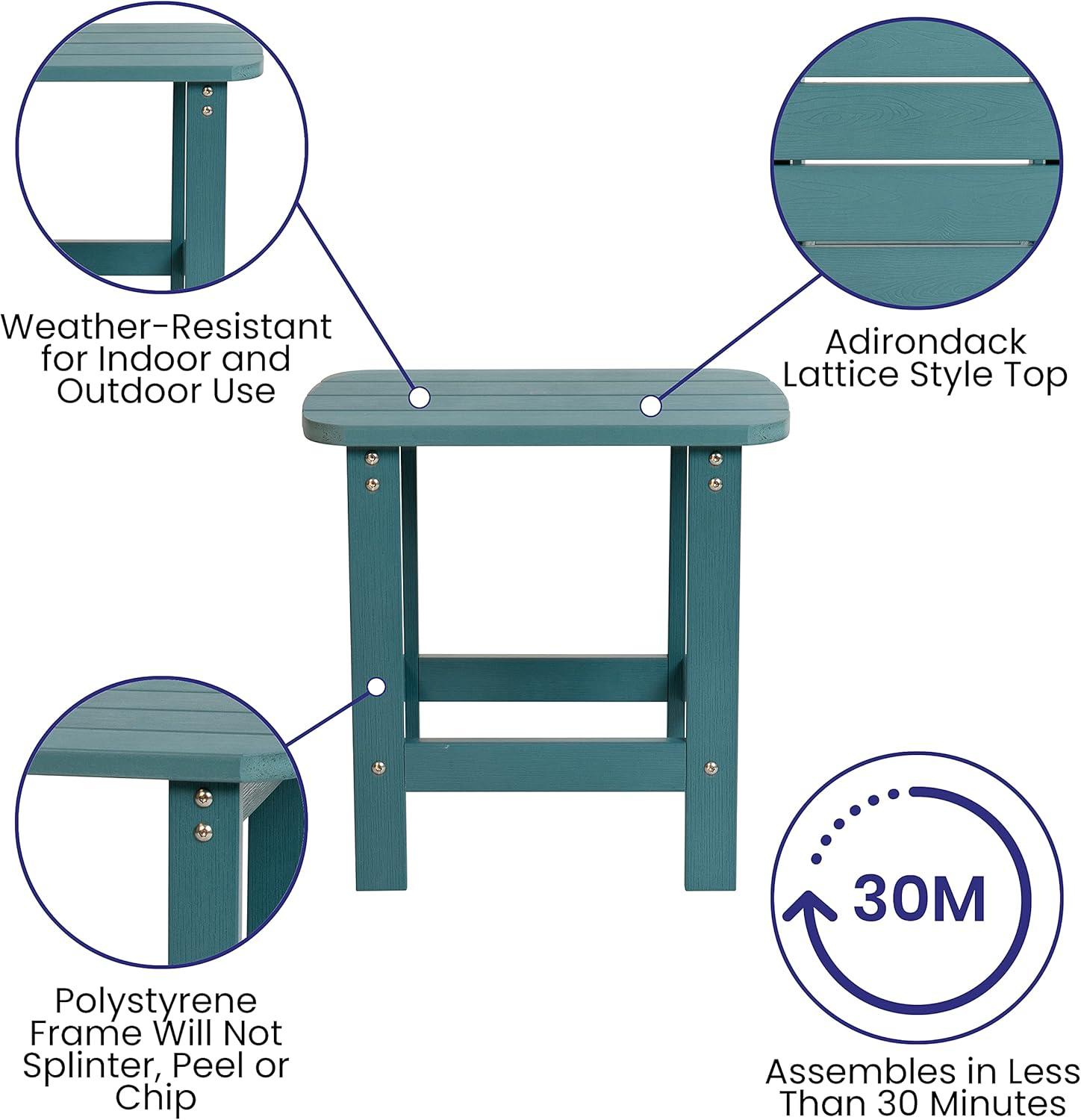 Flash Furniture Charlestown All-Weather Poly Resin Wood Adirondack Side Table in Sea Foam