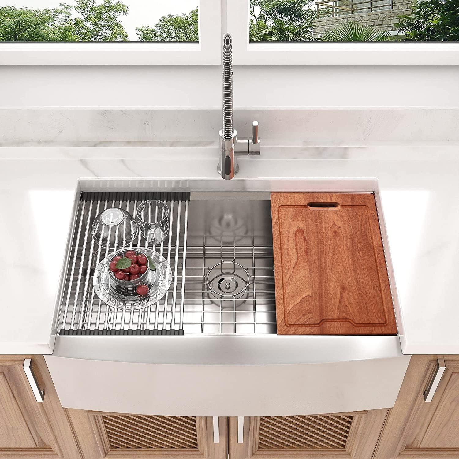 36 Farmhouse Sink Stainless Steel Kitchen Sink Apron Front Ledge Workstation Single Bowl Farm Sink