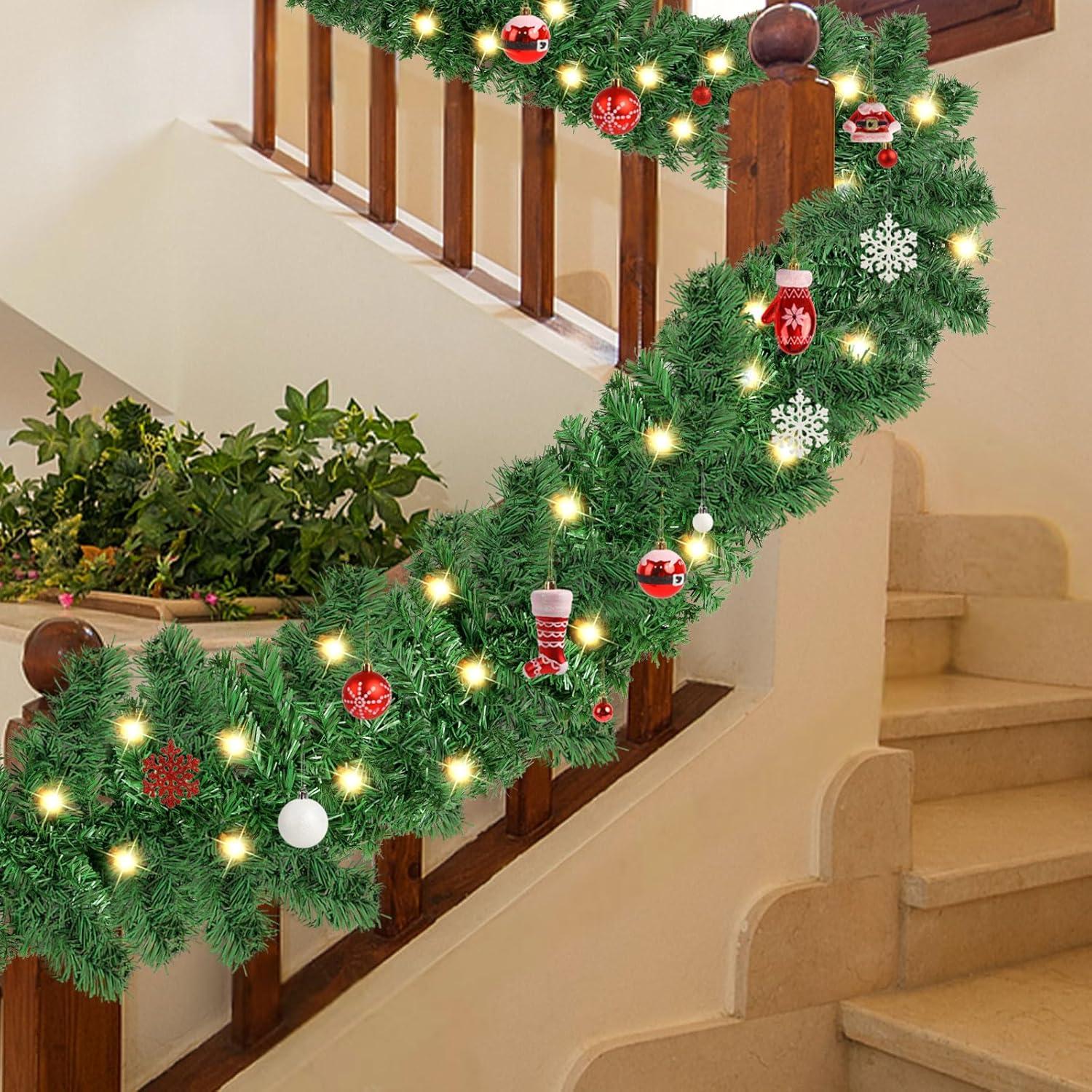 9ft Green Prelit Artificial Christmas Garland with LED Lights