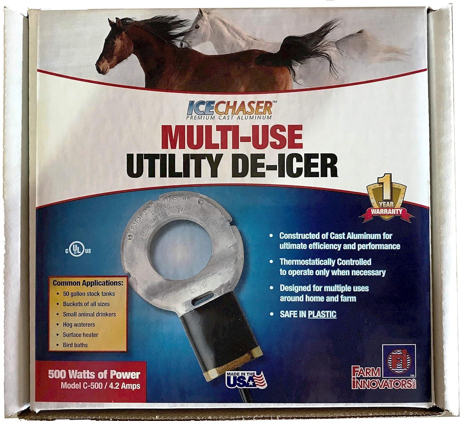 Farm Innovators C-500 Submergible Cast Aluminum Utility Water De-Icer, Powered at 500 Watts with 50 Gallon Capacity for Versatile Farm Use