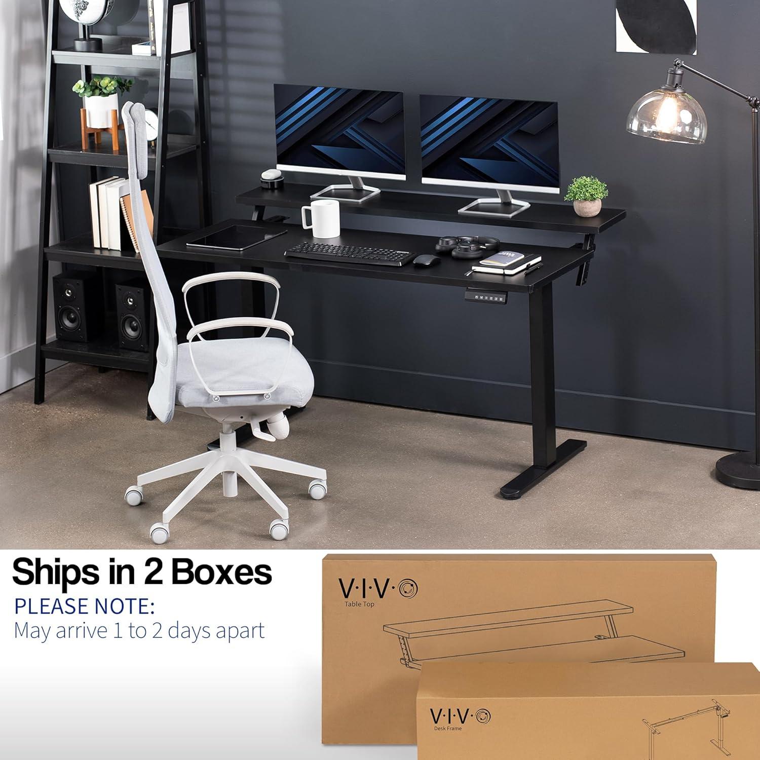 VIVO Black Electric 55" x 30" Dual Tier Dual Motor Standing Desk, DESK-KIT-E2TB