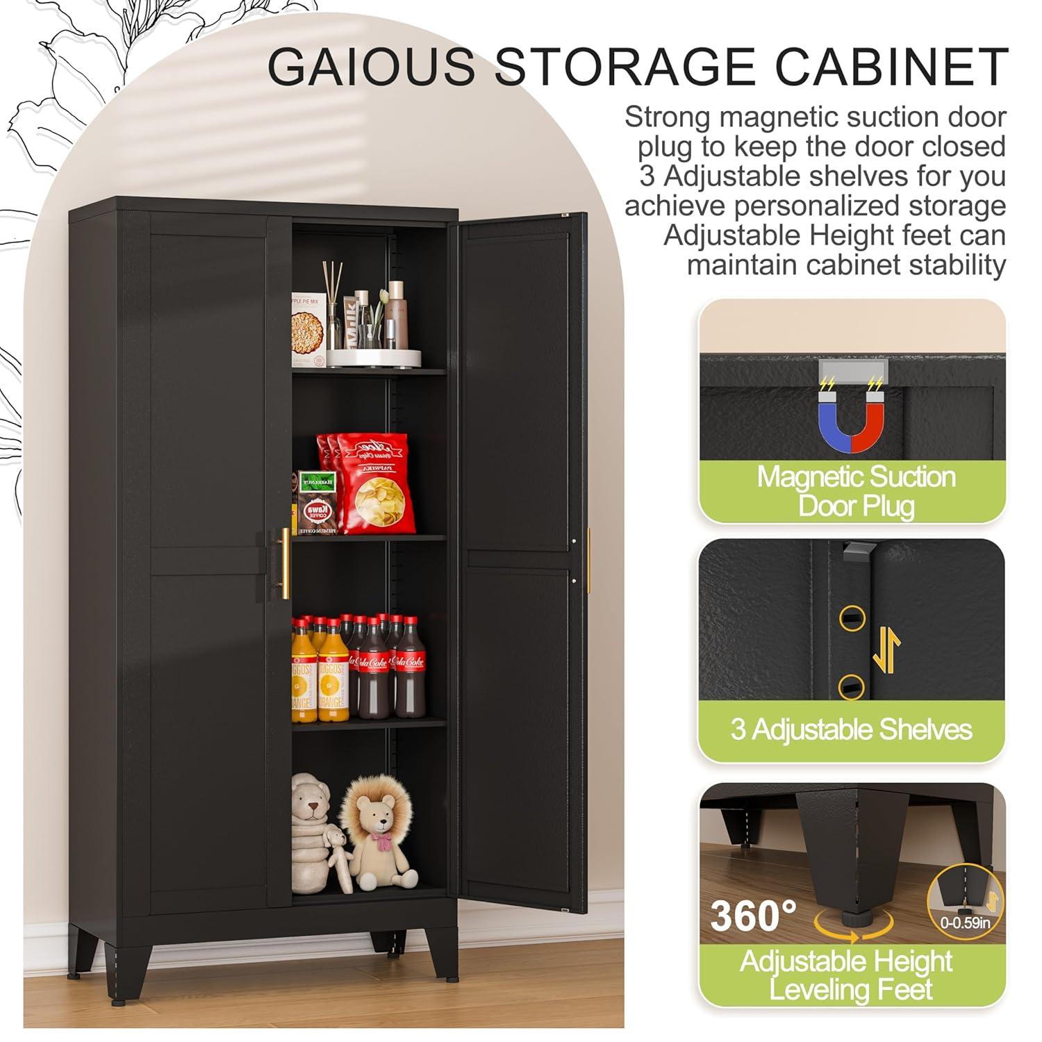 Kitchen Pantry Storage Cabinet, Freestanding Storage Cabinet with 4 Adjustable Shelves