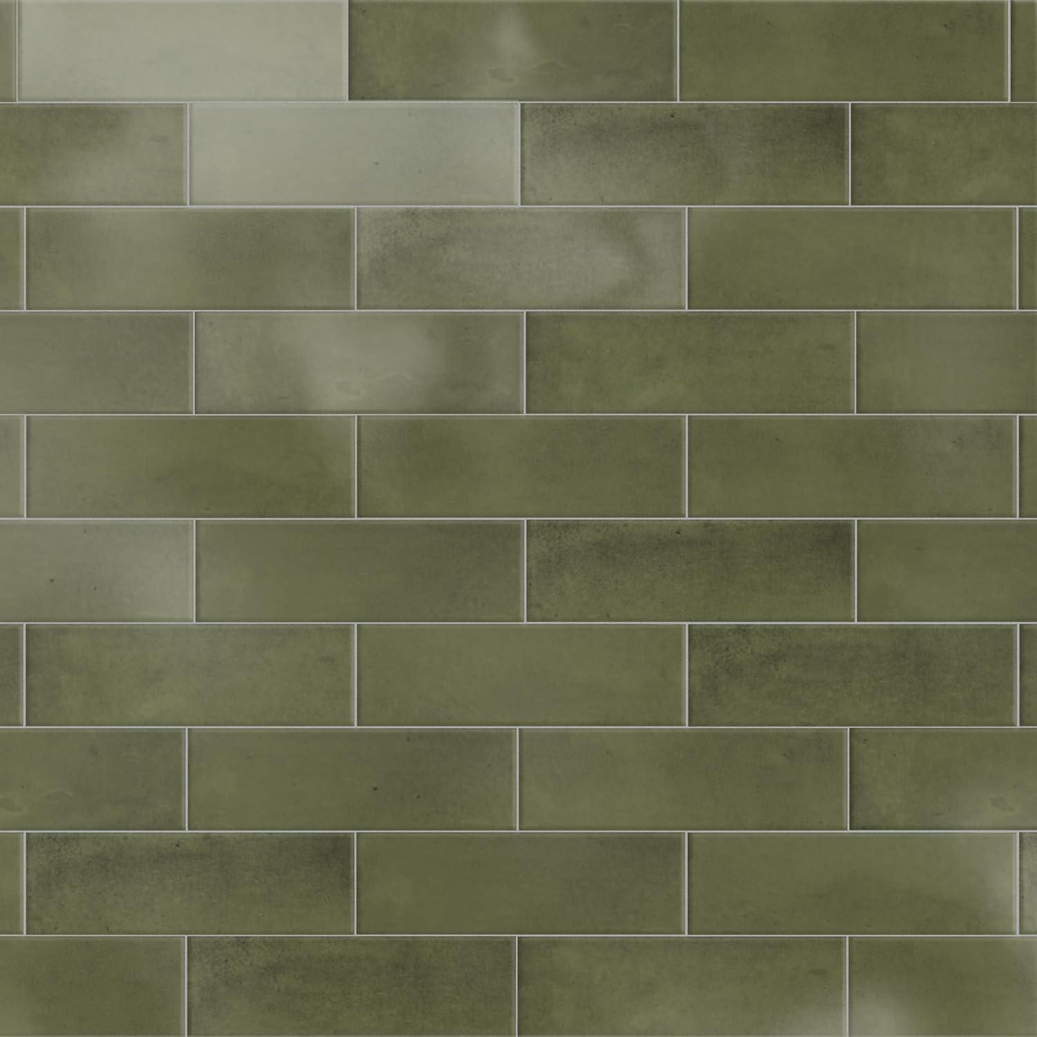 Moss Verde Glossy Porcelain Subway Wall Tile 2" x 6"