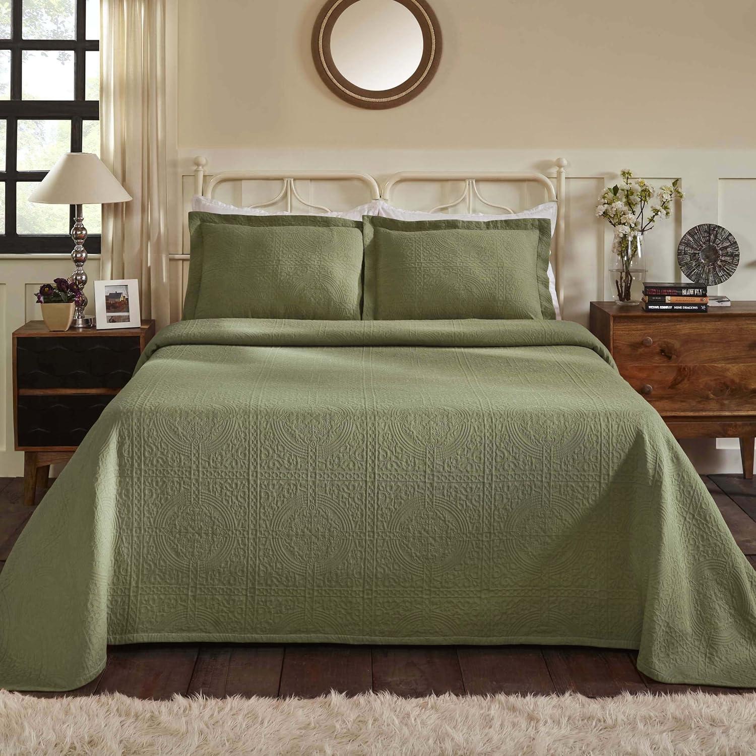 Superior Jacquard Matelasse Cotton Bedspread Set of 3 Pieces, Twin, Sage