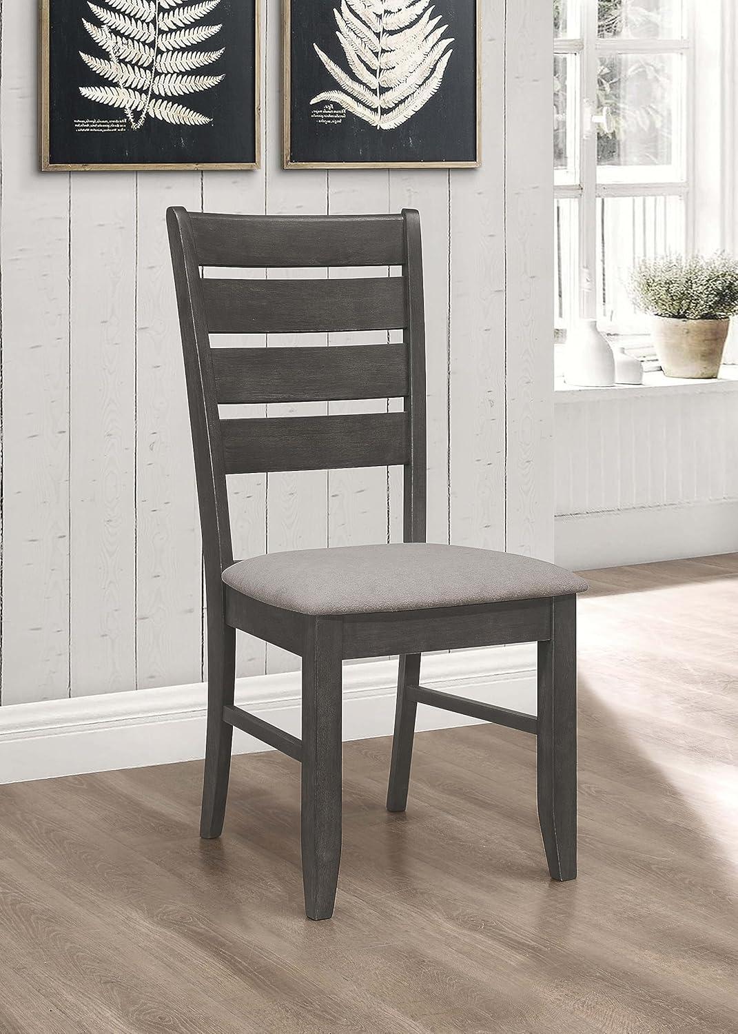 Dark Gray Upholstered Ladderback Wood Side Chair Set