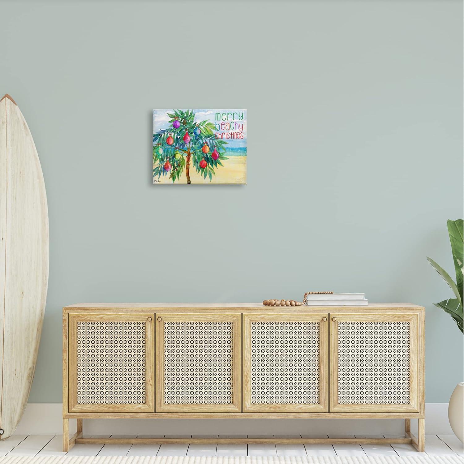 Stupell Industries Merry Beachy Christmas Holiday Palm Graphic Art Gallery Wrapped Canvas Print Wall Art, Design by Paul Brent