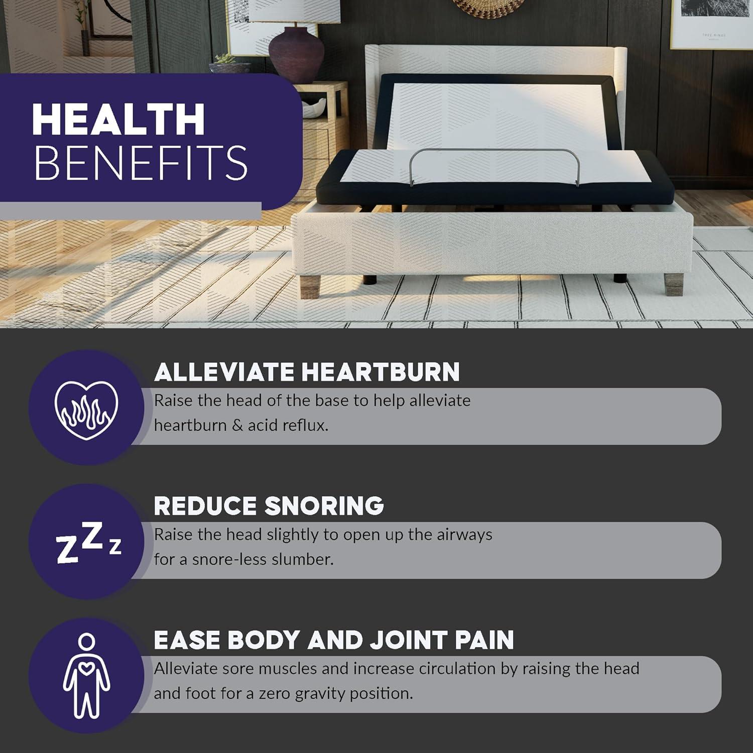 Blissful Nights Full e3 Adjustable Bed Base Frame with Head and Foot Incline, Wireless Remote Control, Easy Assembly, and 10 Year Warranty