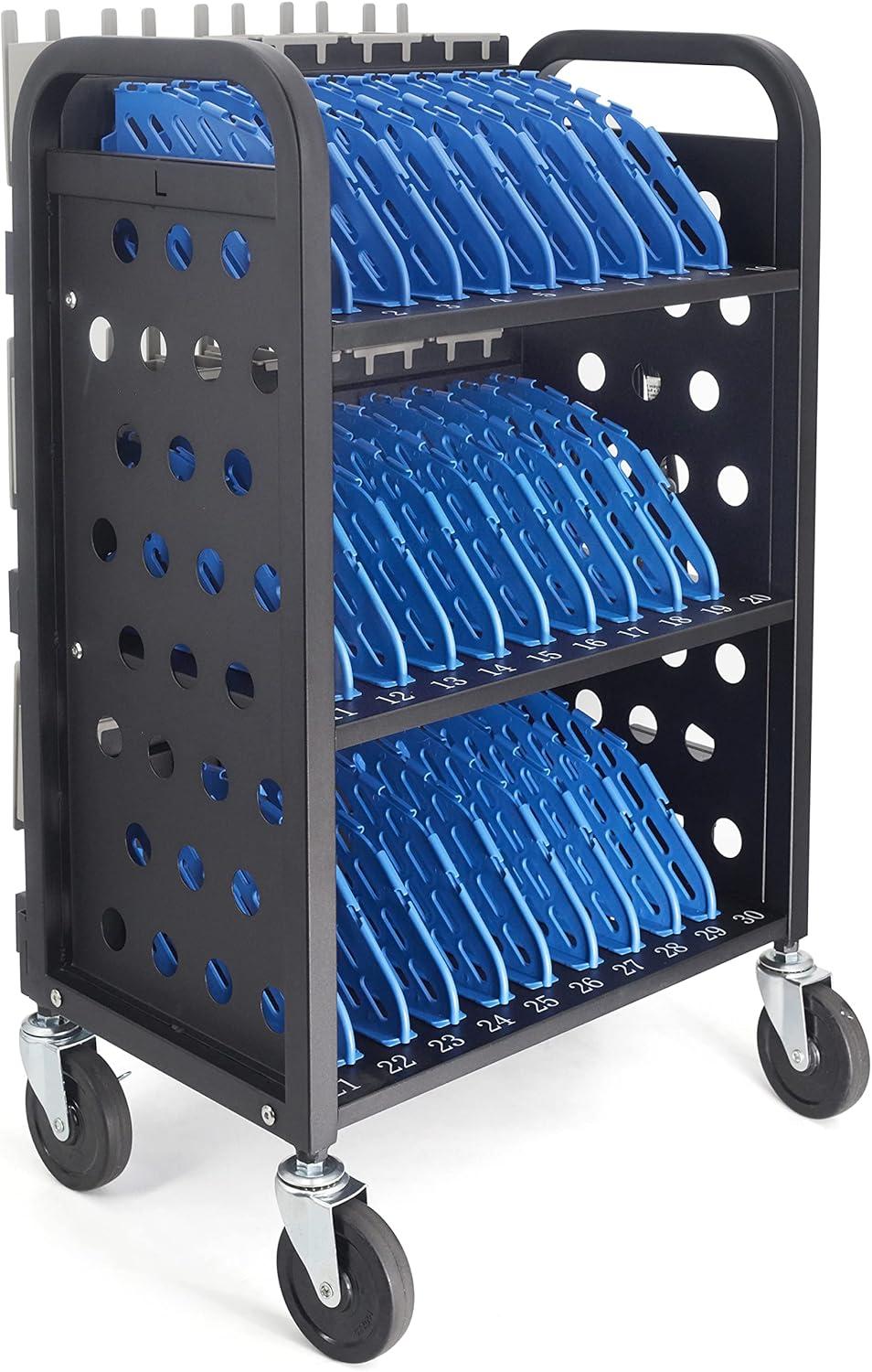POCHAR 30-Device Chromebook Open Charging Cart, Charging Station Rack for 14" iPad, Laptop - Tablet Organizer Station for Classroom - Laptop Storage Cart with Cable and Charger Organization