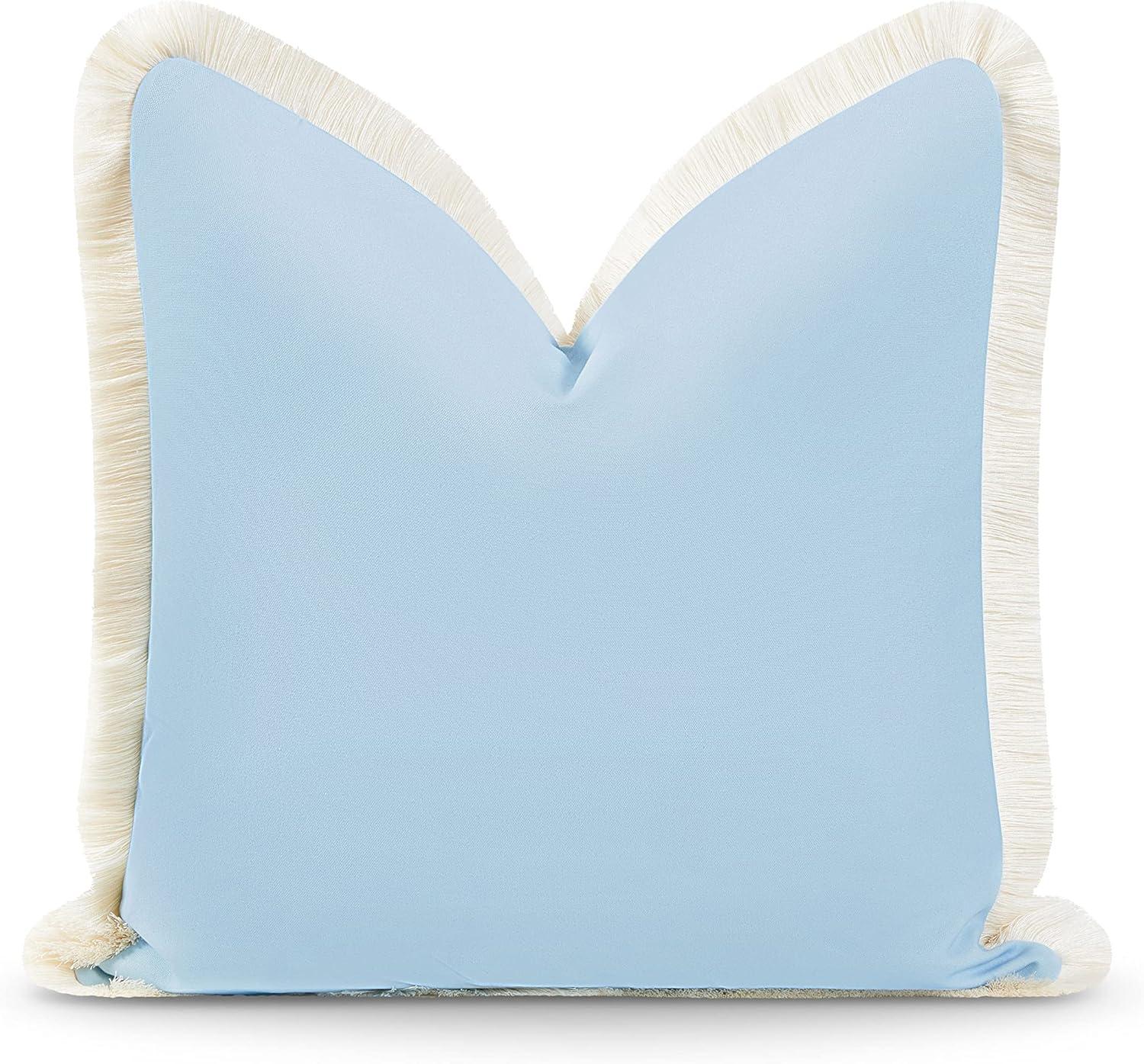 Coastal Baby Blue Square Pillow Cover with Fringe