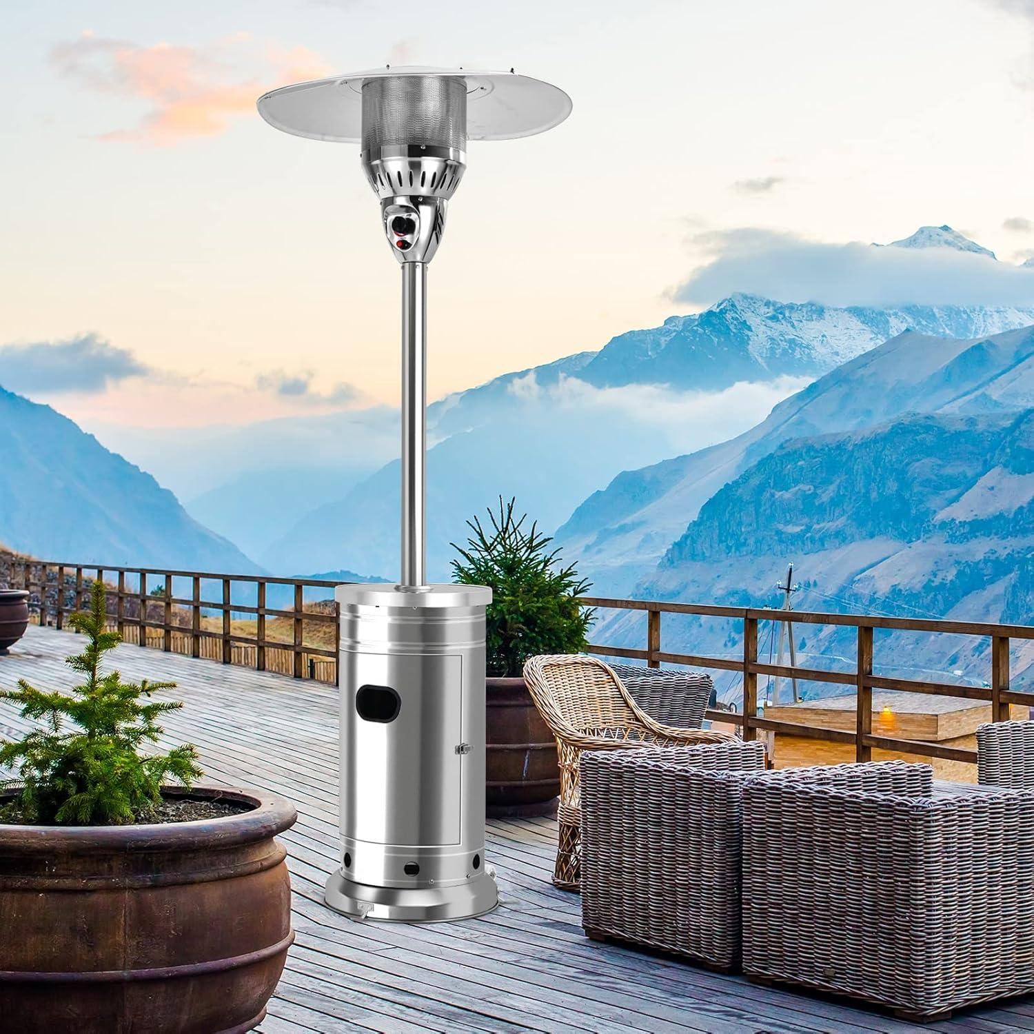 Patiojoy 48,000 BTU Outdoor Patio Heater Stainless Steel Propane Patio Heater w/Tip-Over & Flameout Protection