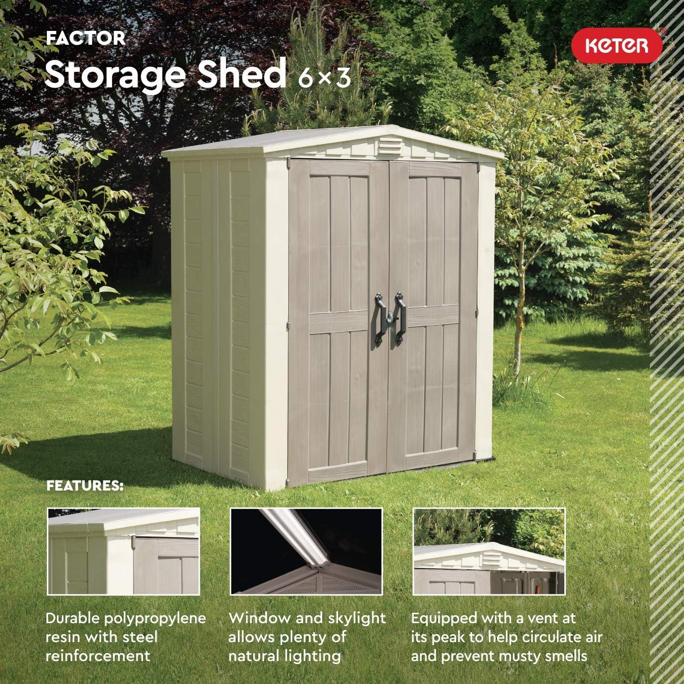 Keter 6'x3' Factor Outdoor Storage Shed Brown: Resin Frame, All-Weather, 10 Year Limited Warranty