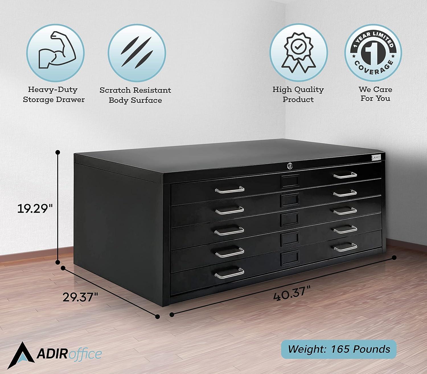 Black Heavy Duty 5-Drawer Lockable Flat File Cabinet