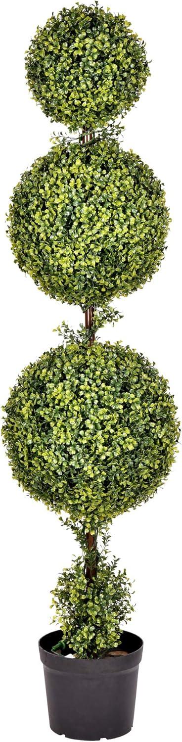 Elegant Outdoor 5' Plastic Boxwood Triple Ball Topiary