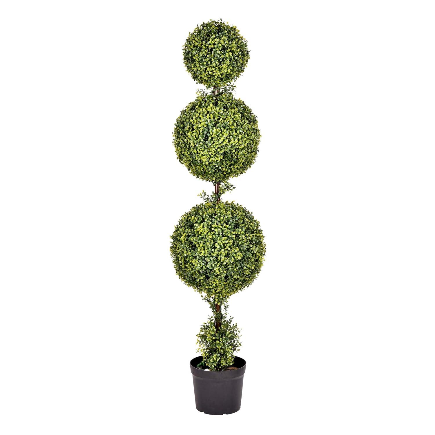 Vickerman 5' Artificial Potted Triple Ball Green Boxwood Topiary. Ball sizes are 10", 12" and 14".