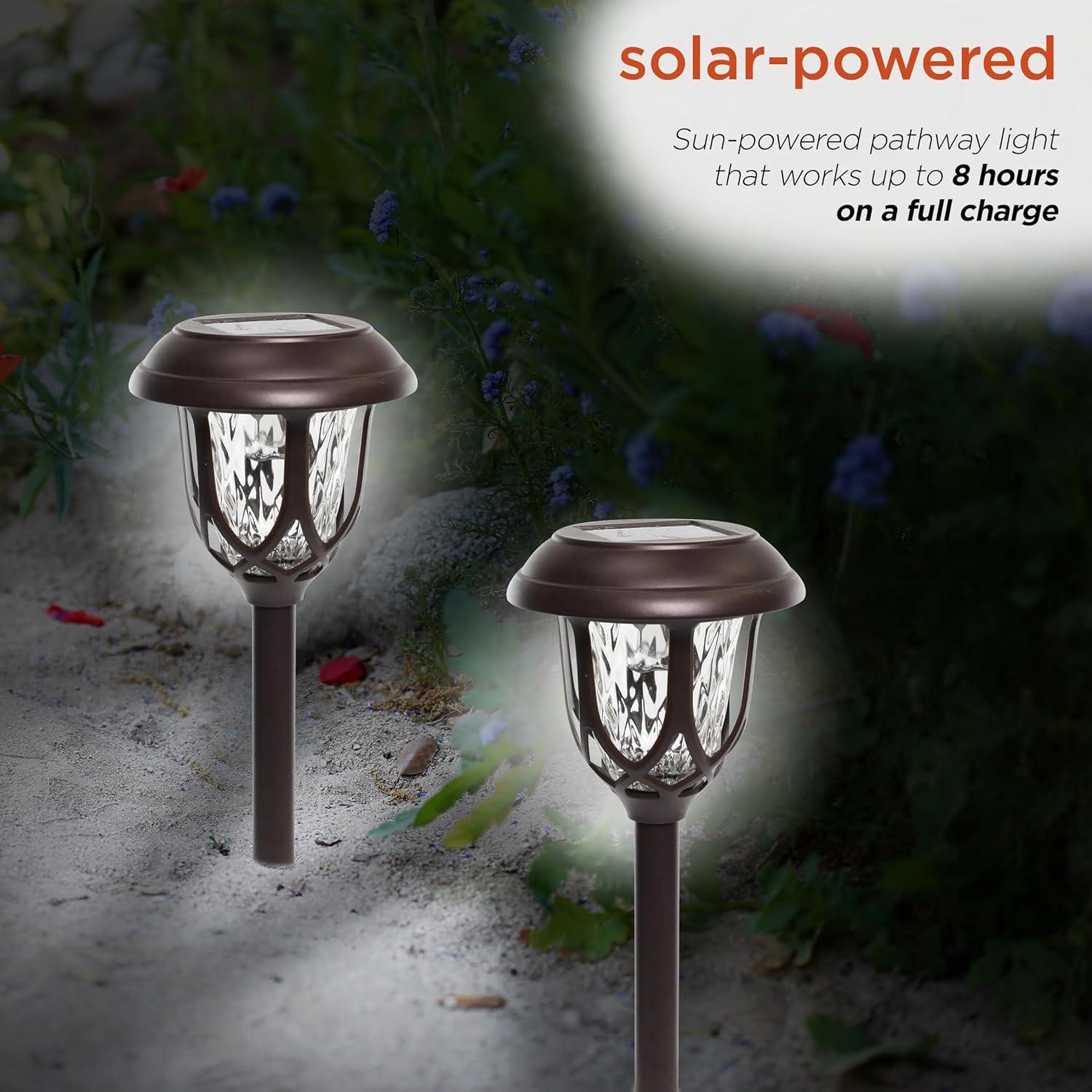 Set of 2 Outdoor Lumen Solar Powered Pathway Light Stakes Bronze - Alpine Corporation: Weather-Resistant, Automatic Illumination