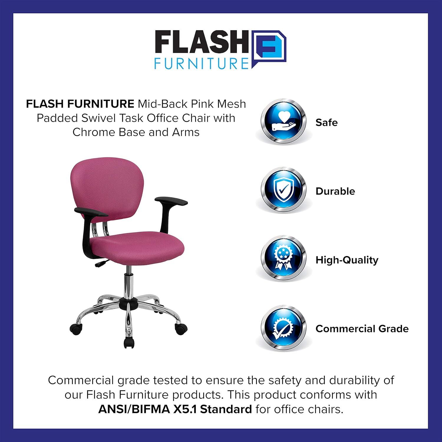 Swivel Mid-Back Pink Mesh Task Chair with Chrome Base