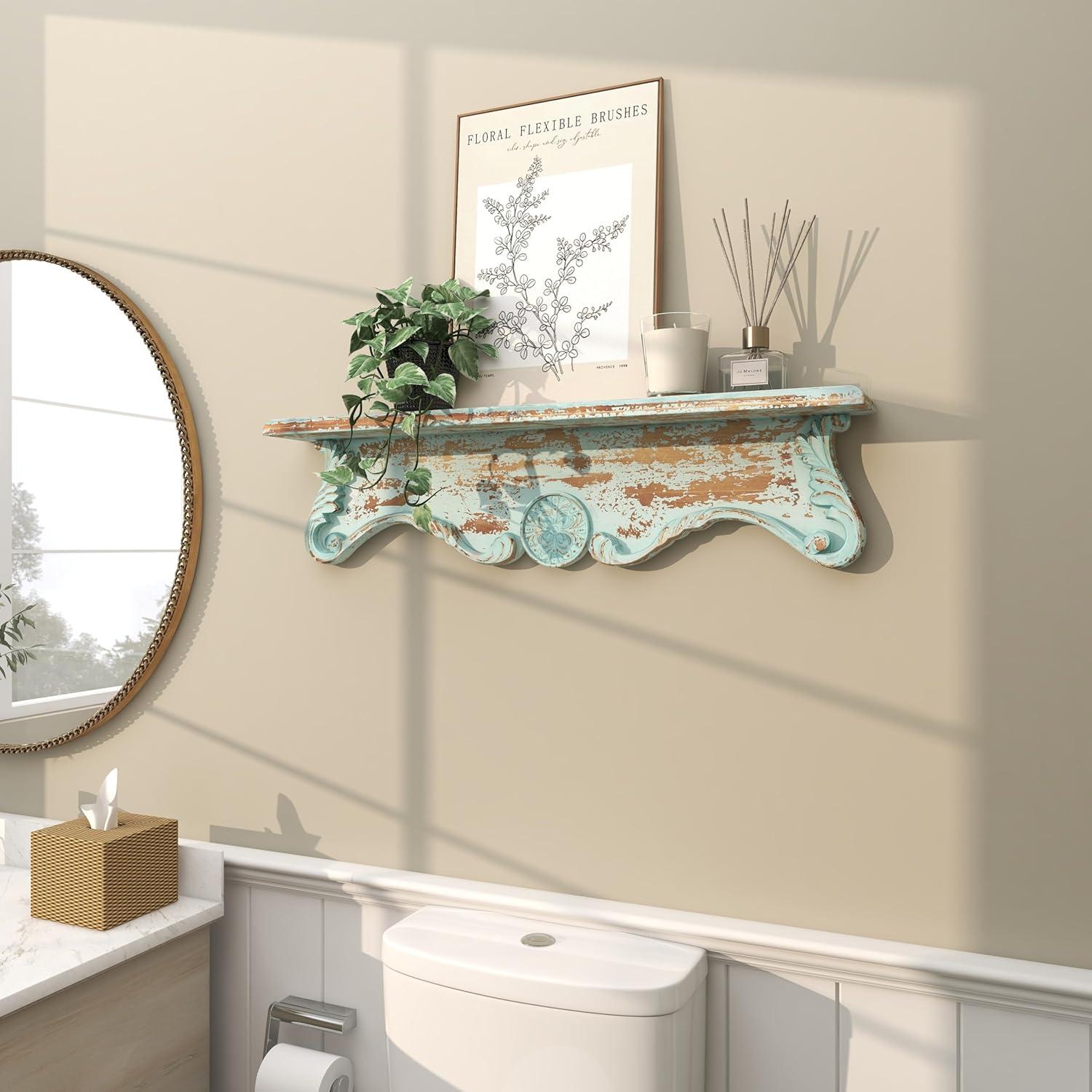 Ophelia & Co. Wood 1 Shelf Scroll Blue Wall Shelf
