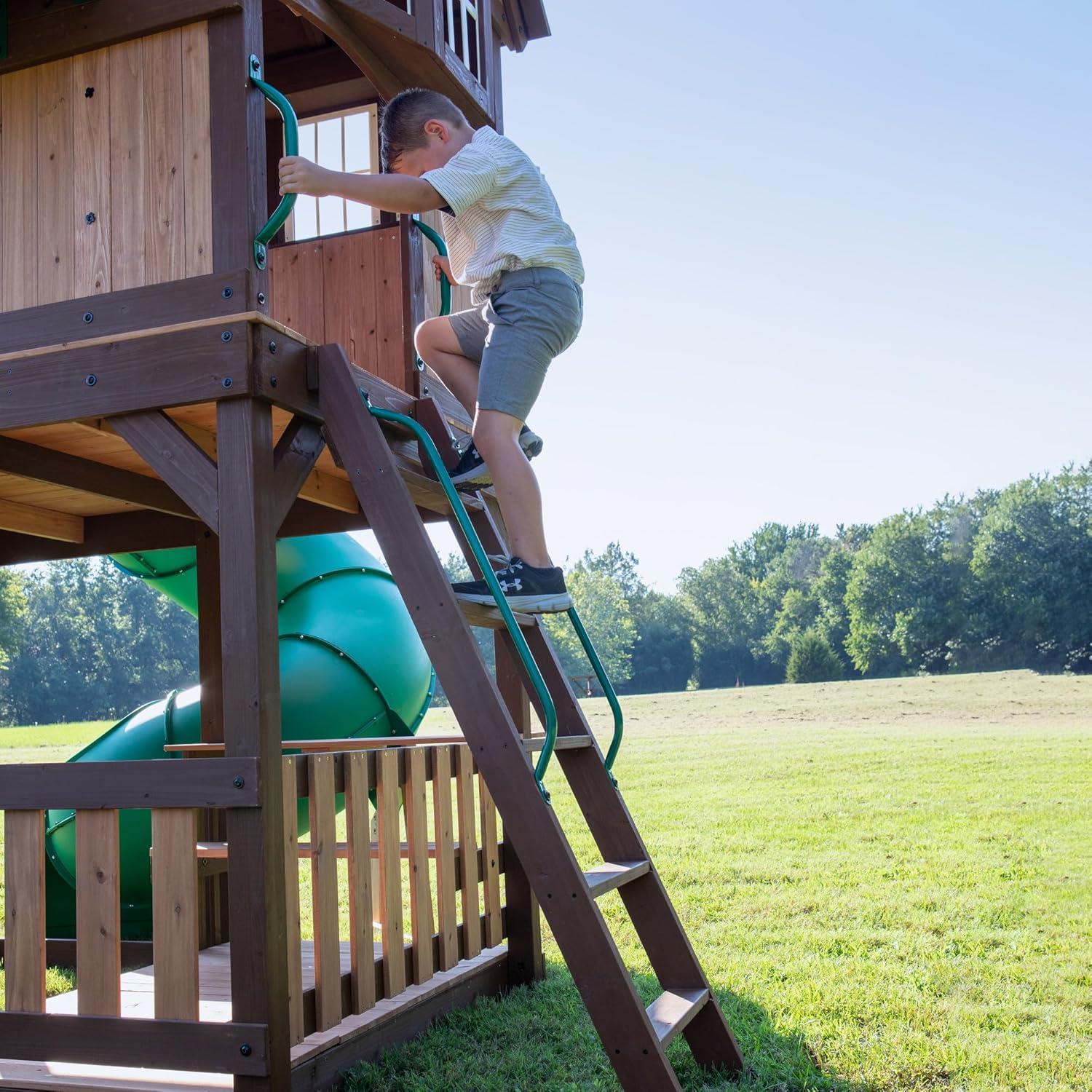 Skyfort Cedar Swing Set with Green Slides and Swings