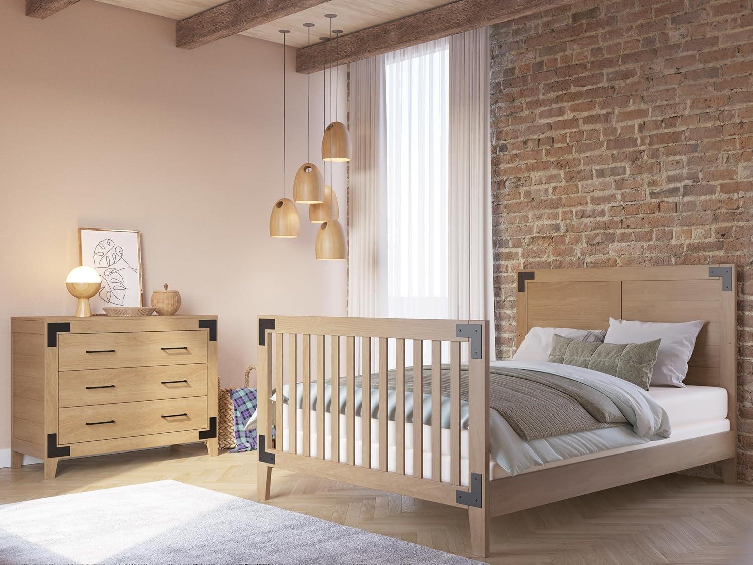 Lucas Nutmeg 4-in-1 Convertible Crib with Shiplap Headboard