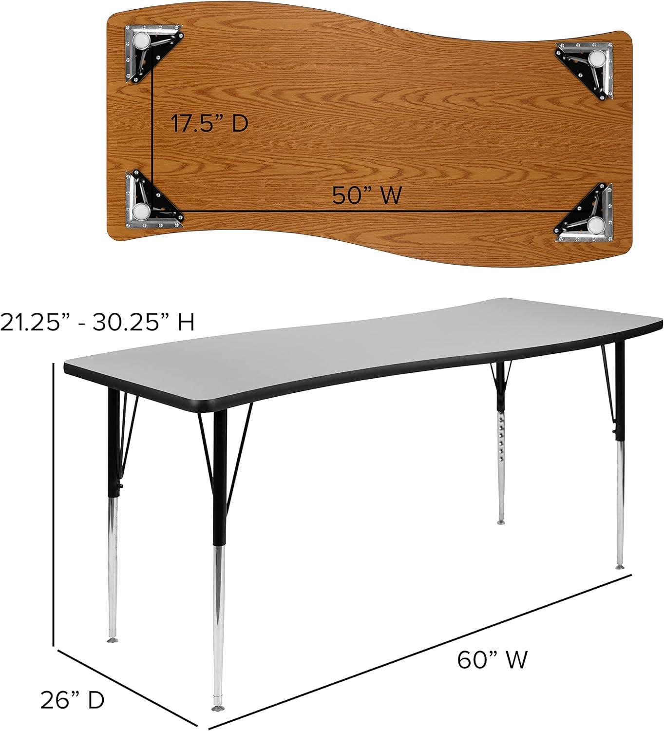 Flash Furniture Goddard 28"W x 47.5"L Rectangular Wave Collaborative Grey Adjustable Height Activity Table