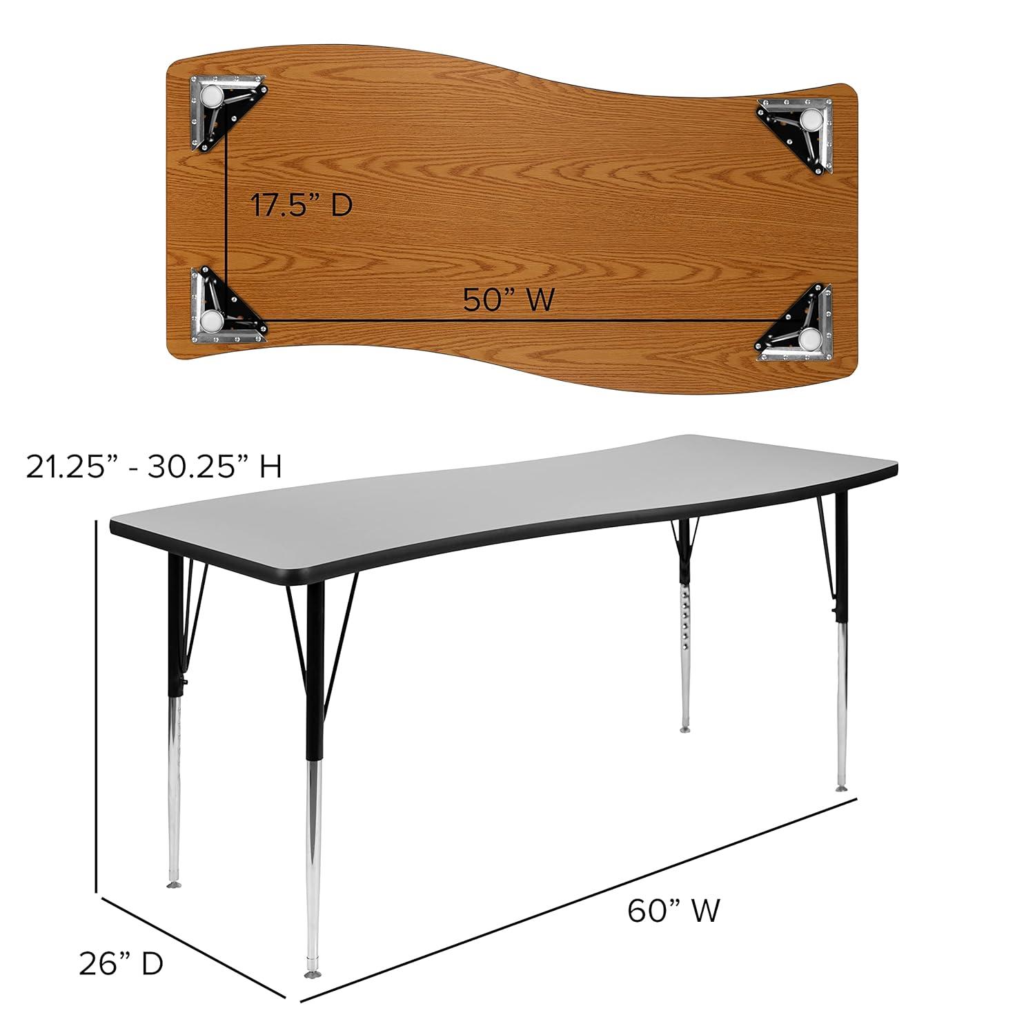 Flash Furniture Goddard 28"W x 47.5"L Rectangular Wave Collaborative Grey Adjustable Height Activity Table