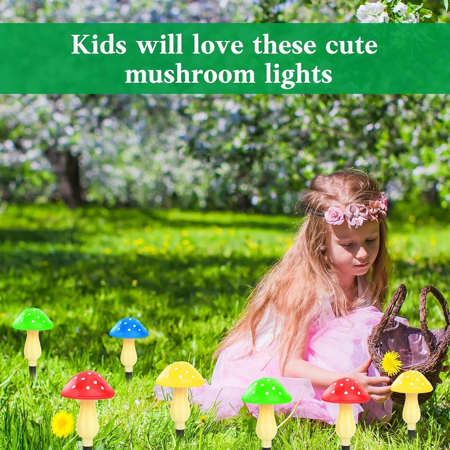 BSJJY New Upgraded Waterproof Solar Mushroom Lights Outdoor Decor, 8 Modes for Garden Pathway Landscape Yard Easter Pathway Halloween Xmas Decorations,2 Green,2 Red,2 Yellow, 1PCS