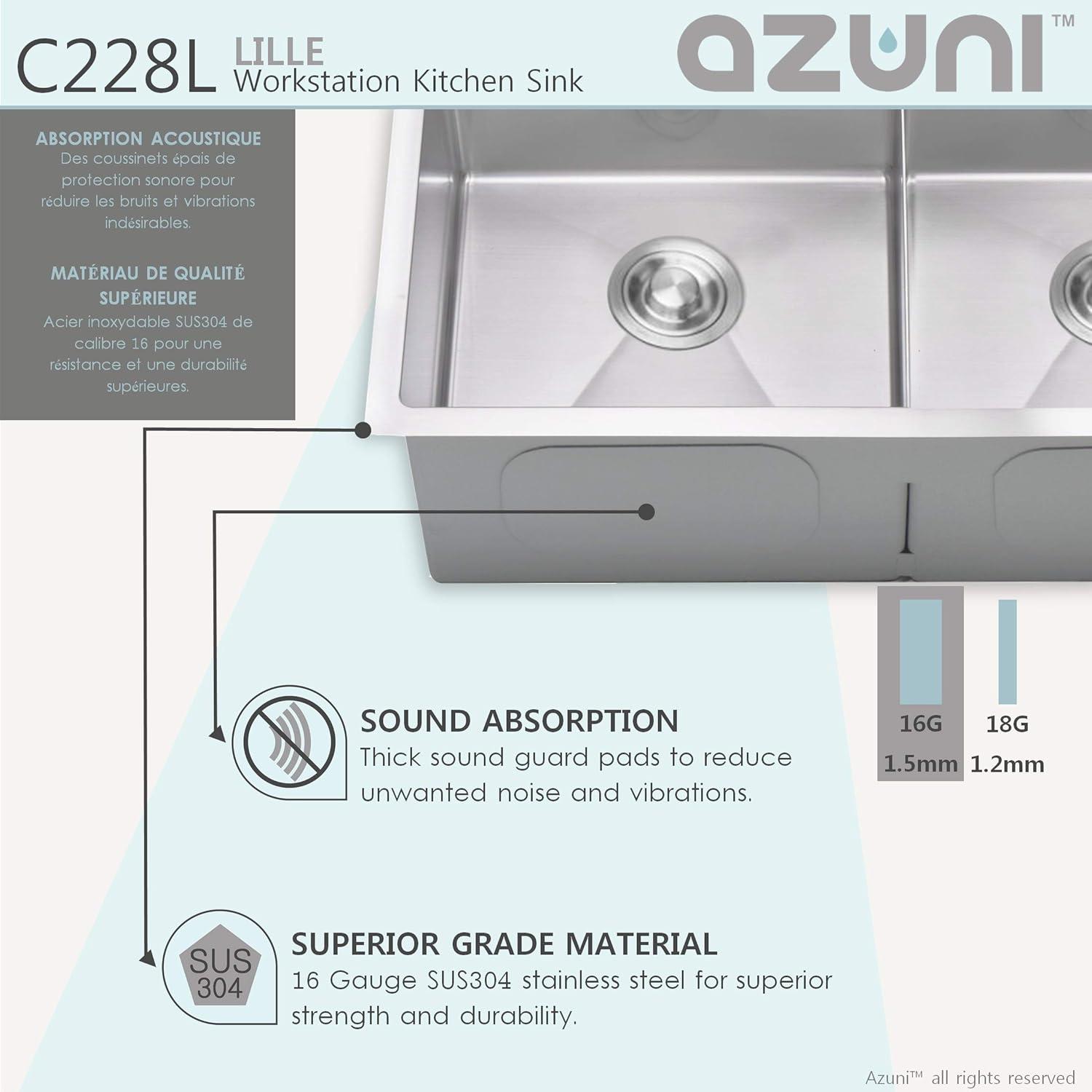 AZUNI Undermount 28 inch Stainless Steel Double Bowl Kitchen Sink