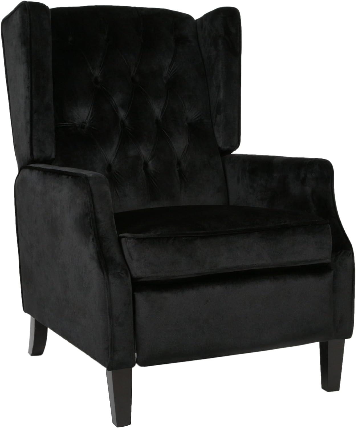 Mid-Century Velvet Wingback Recliner in Black and Dark Brown