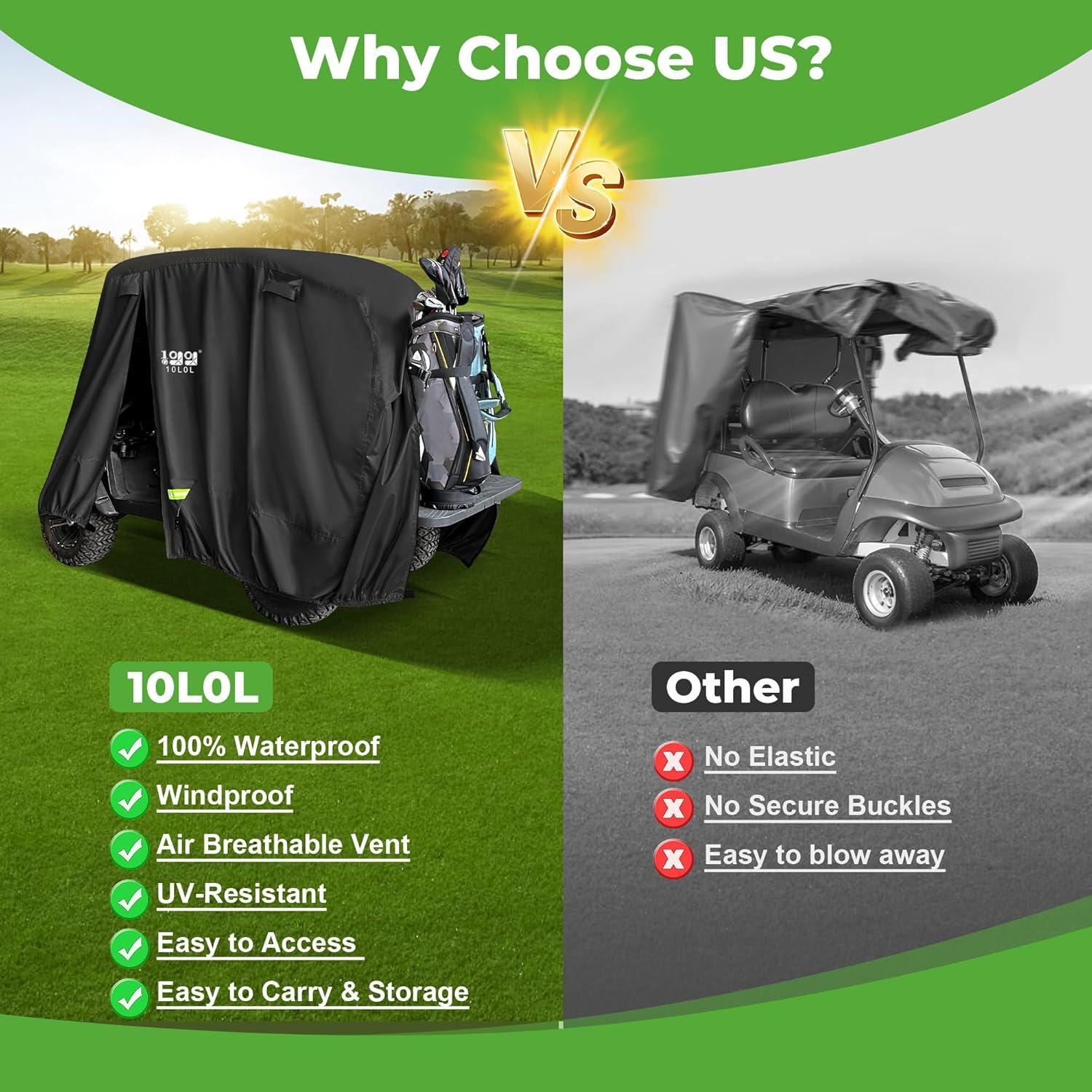 10L0L Golf Cart Cover 4 Passenger for Yamaha EZGO Club Car, 420D Waterproof Sunproof Dustproof Enclosure Cover, Black