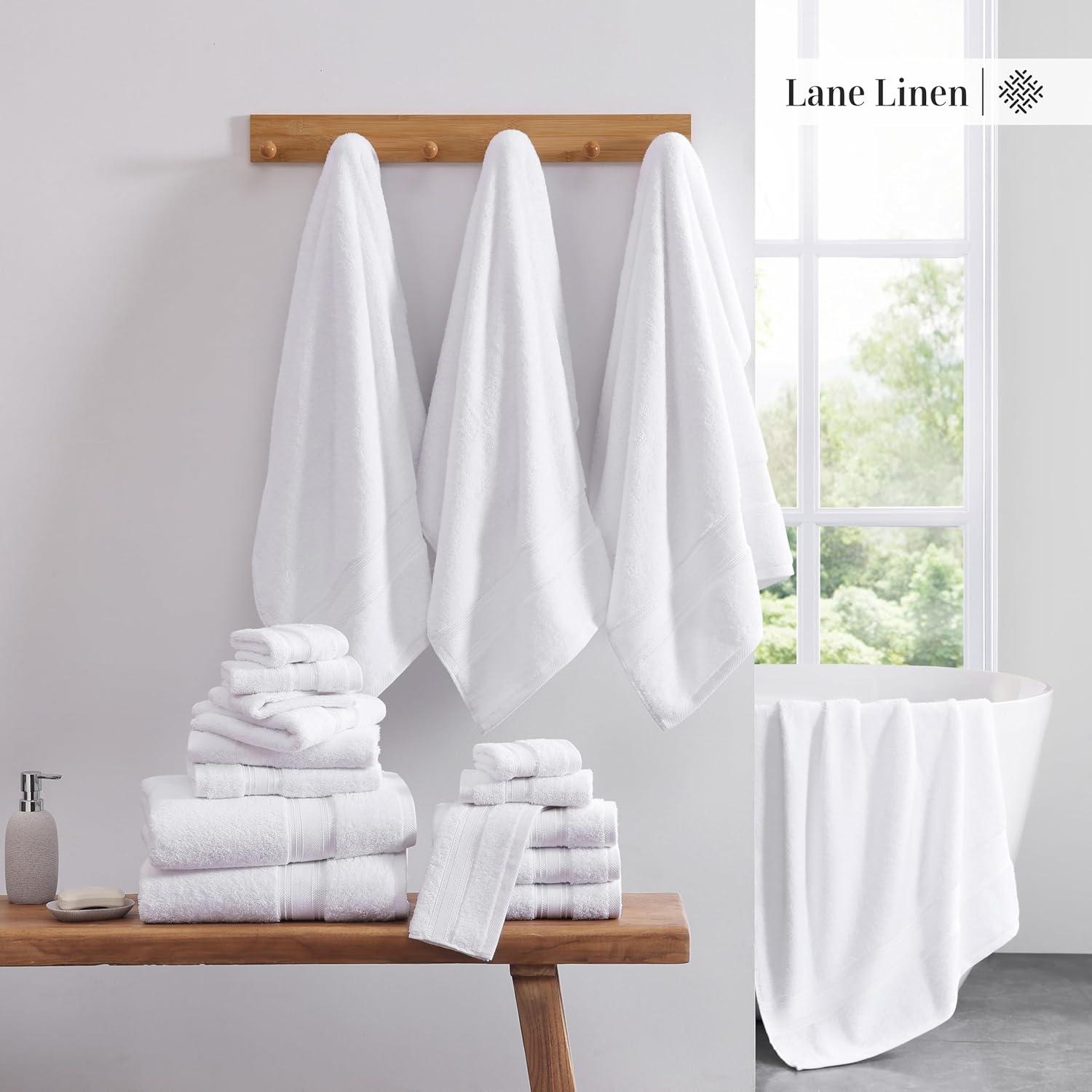 LANE LINEN Luxury Bath Towels Set - 12 Piece, 100% Cotton, Zero Twist, Super Soft & Absorbent, Includes 4 Bath Towels, 4 Hand Towels, 4 Washcloths - White
