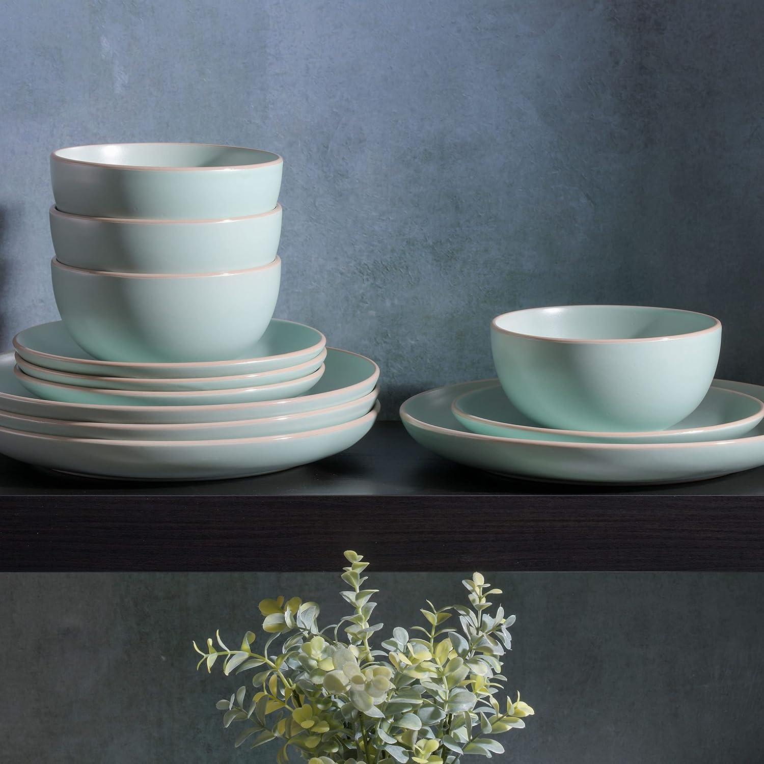 Matte Teal Ceramic 12-Piece Dinnerware Set, Service for 4