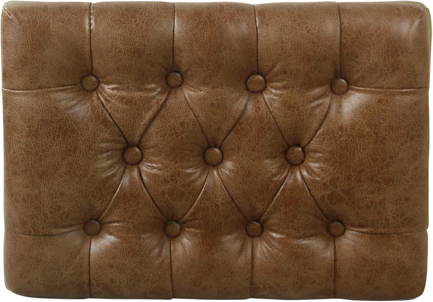 Distressed Brown Faux Leather Tufted Cocktail Ottoman