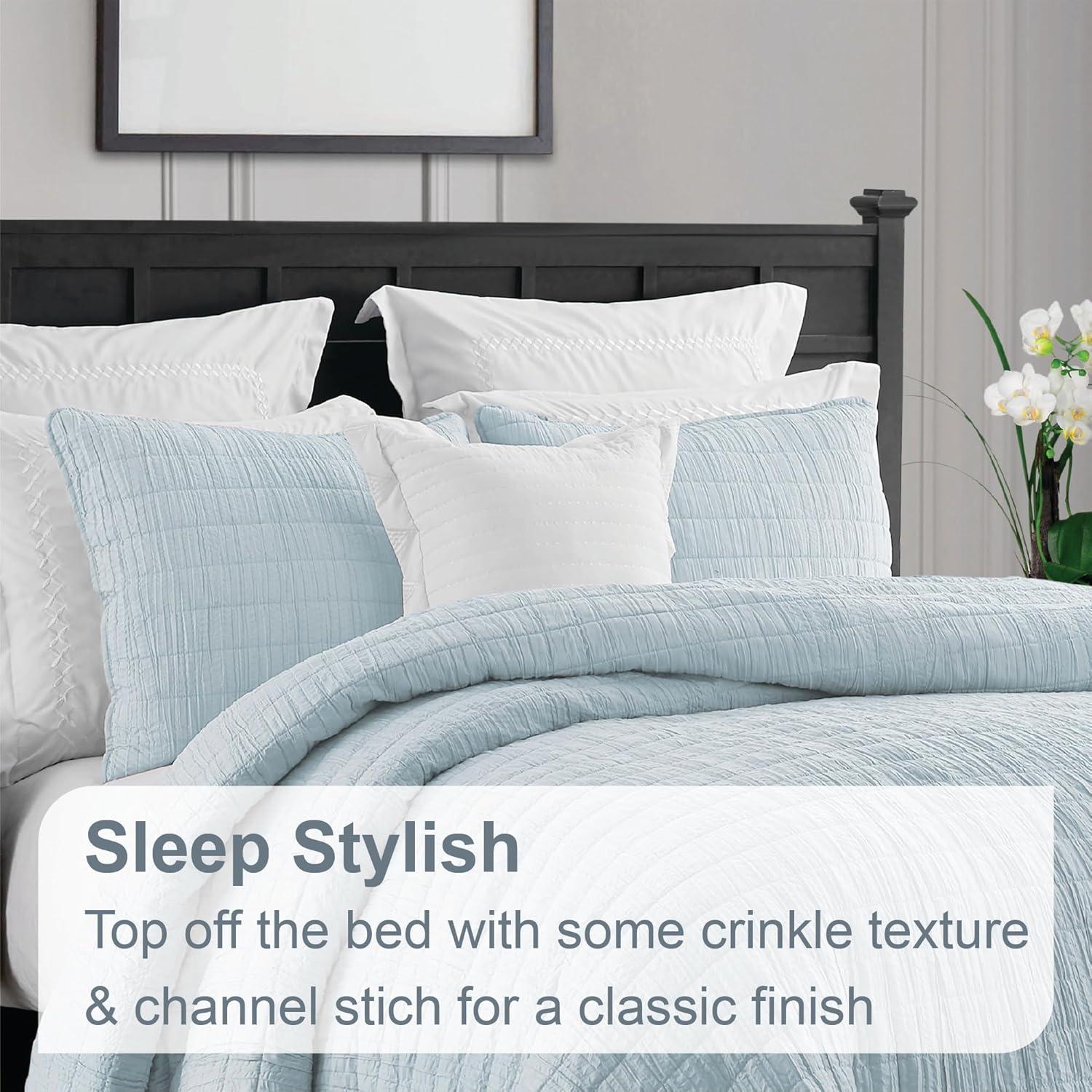 Swift Home Ultra Soft Crinkle Washed Microfiber 3-Piece Quilt Set
