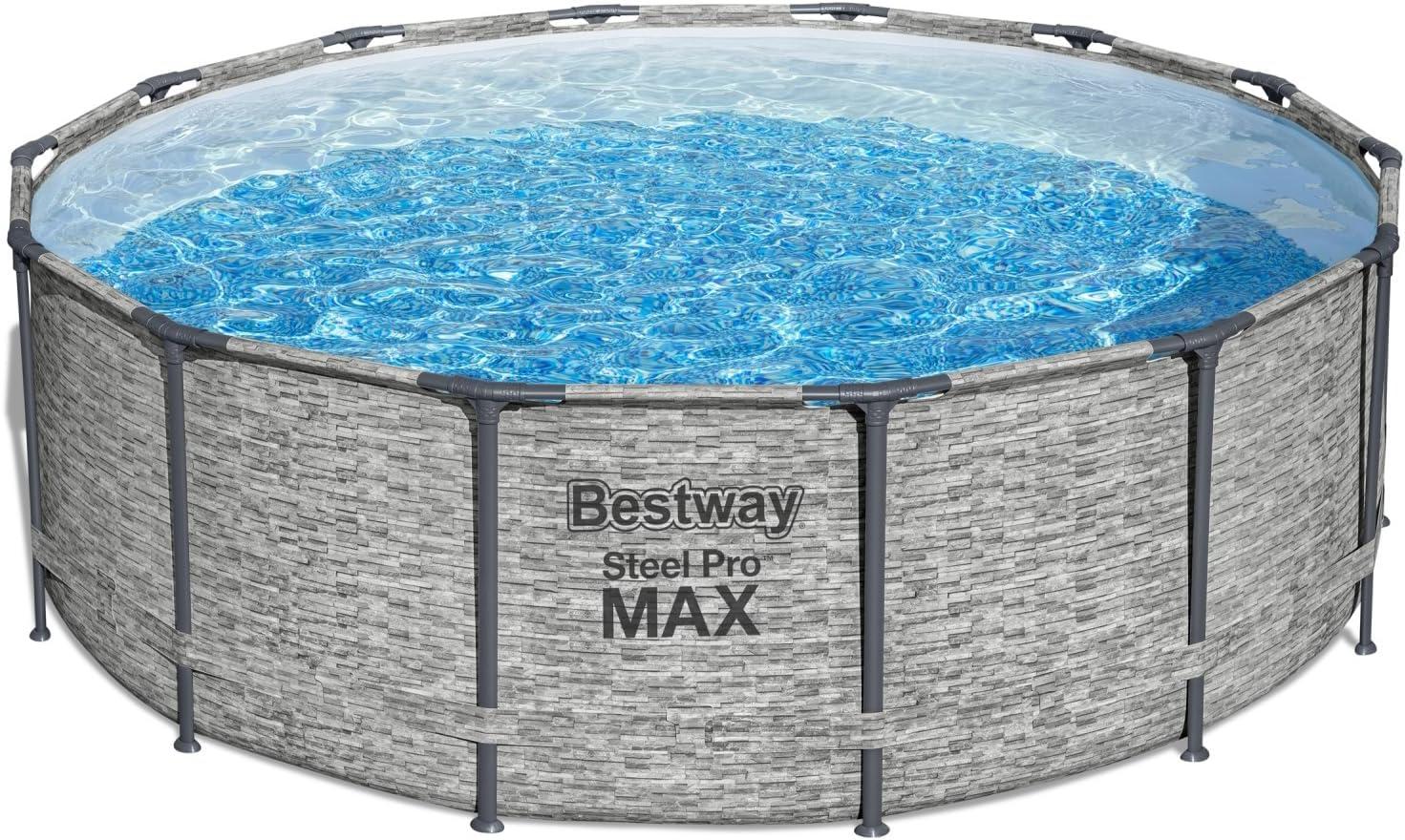 Bestway Steel Pro MAX Round Above Ground Swimming Pool Set with Metal Frame Filter Pump, Ladder, and Cover