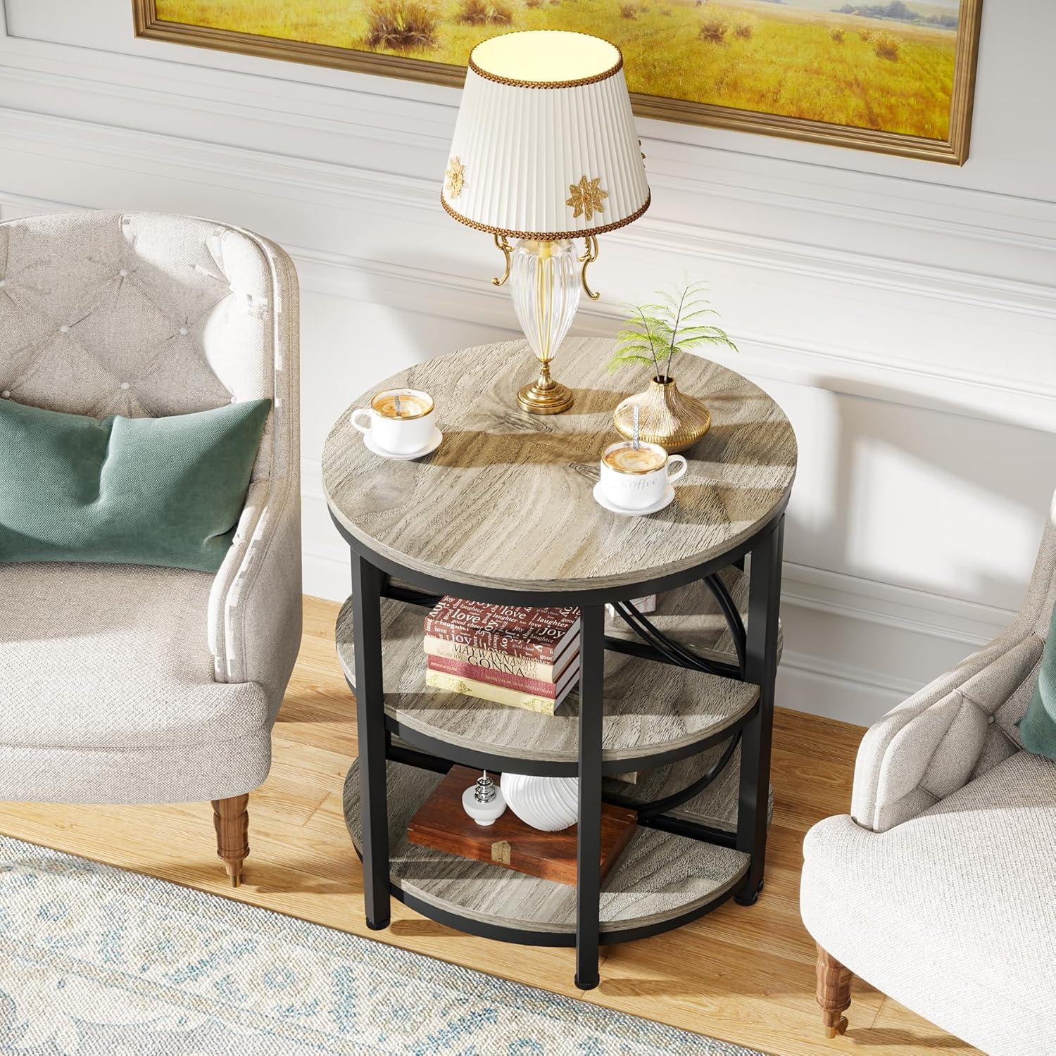 17 Stories 3-Tier Half Round End Table, Narrow Side Table with Metal Frame, Small Half Moon Accent Table for Living Room, Bedroom