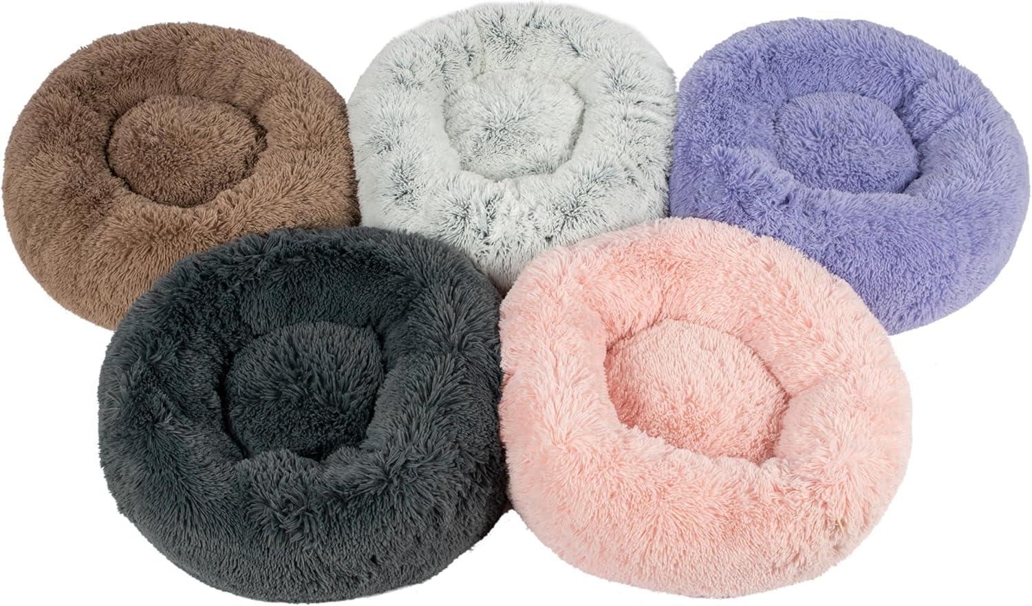 Best Pet Supplies Donut Dog Bed with Faux Fur, Anti-Anxiety Cushion, Slip-Resistant